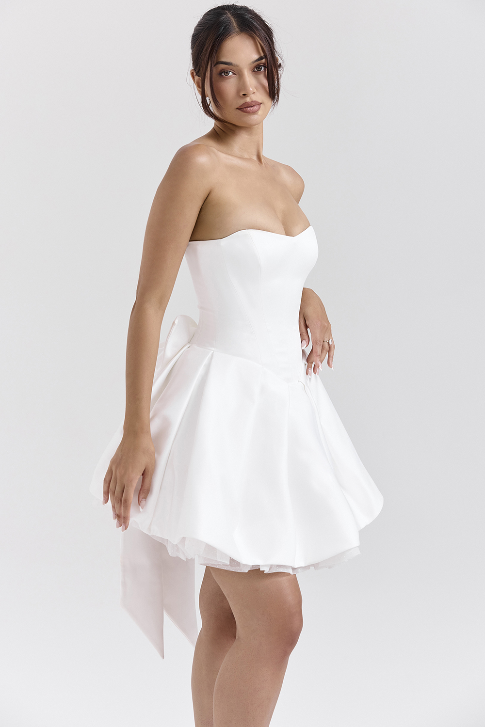 Noele White Satin Strapless Bow Mini Gown - luluinthesky