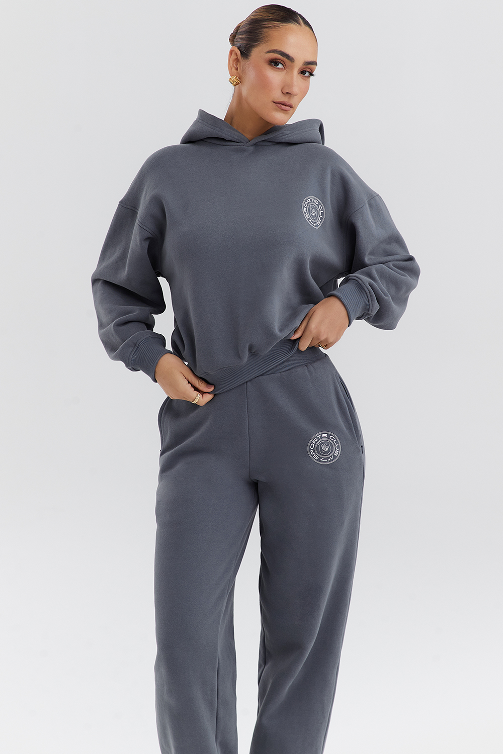 Muse Slate Cotton Fleece-Back Hoodie - luluinthesky