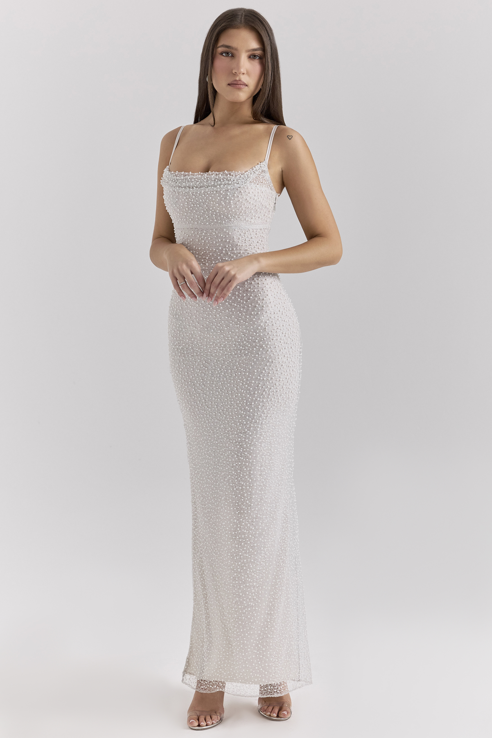 Calla Silver Pearl Embellished Maxi Dress - luluinthesky