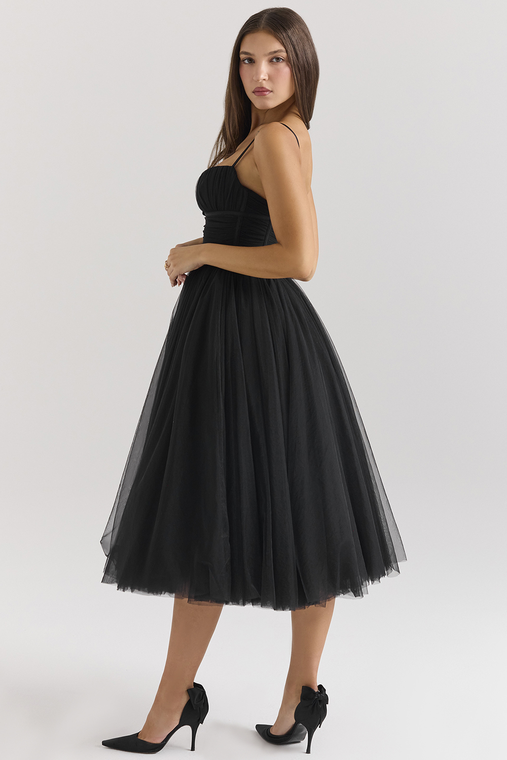 Countess Black Tulle Ruched Bodice Midi Dress - SALE - luluinthesky
