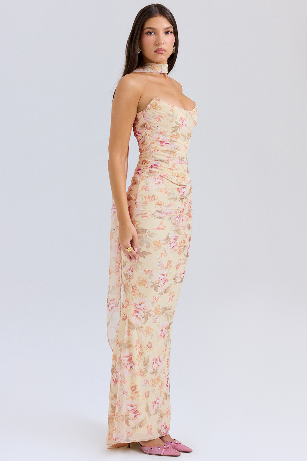 Hallie Honeyflower Print Strapless Corset With Neck Scarf - luluinthesky