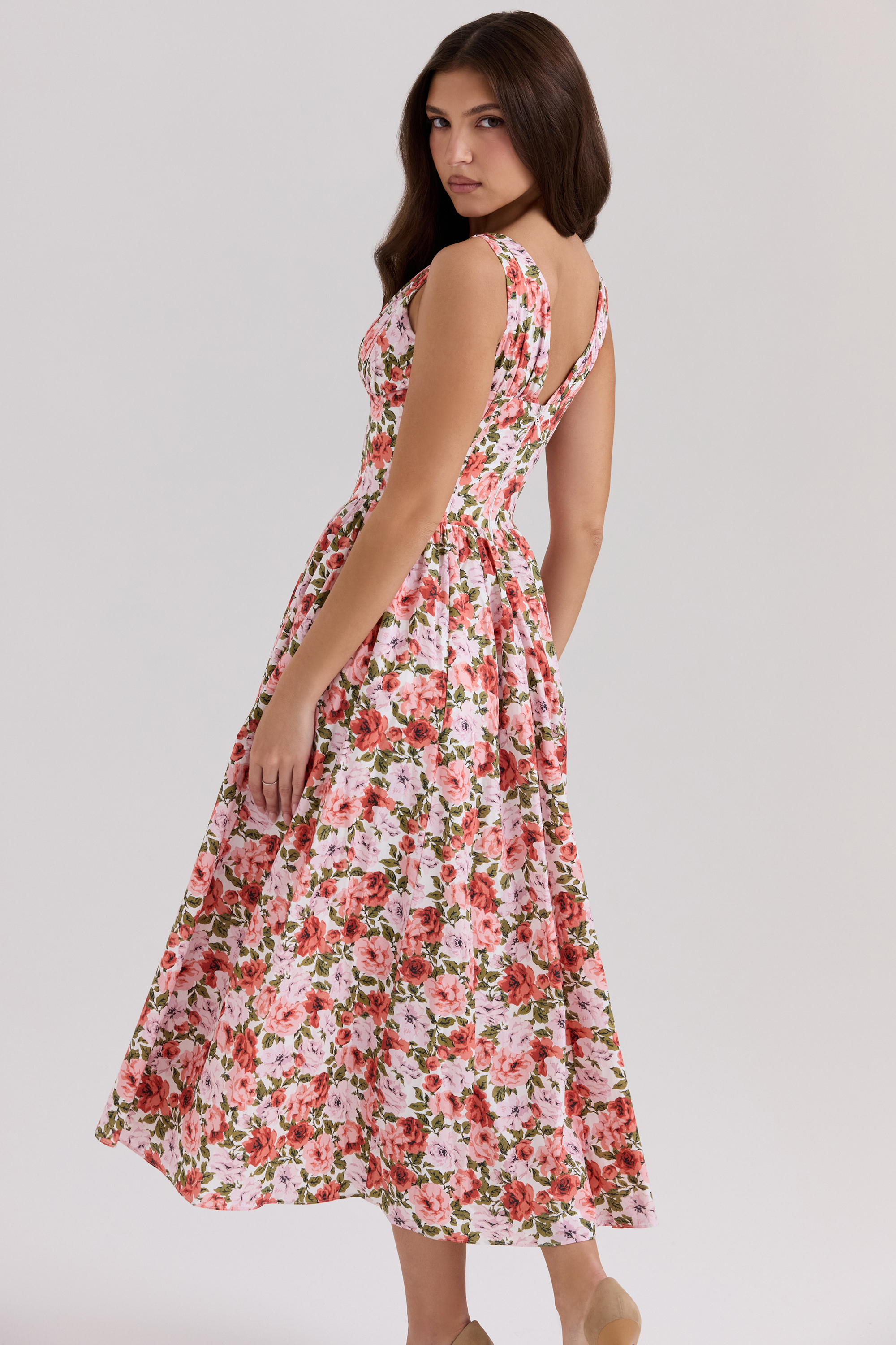 Emmelina Floral Rose Print Stretch Cotton Corset Sundress - luluinthesky