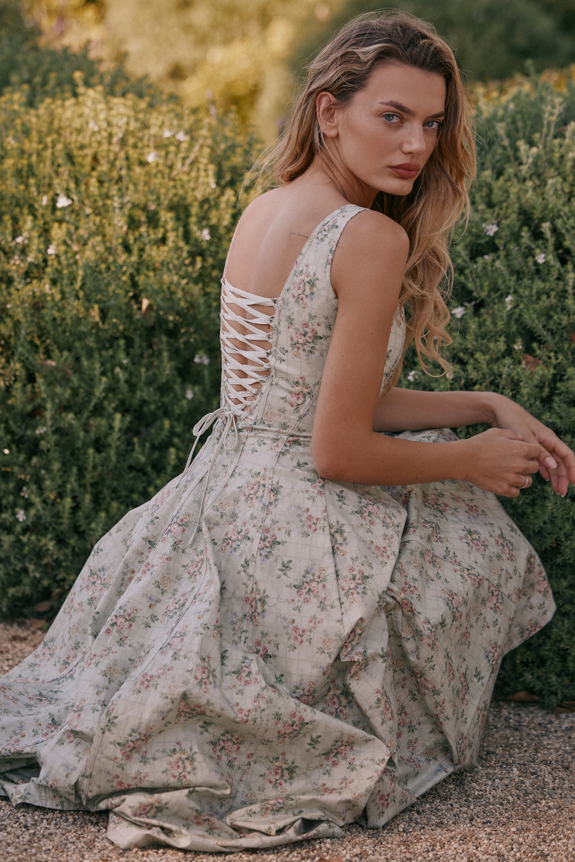 Mariabella Sage Floral Print Cotton Midi Dress - luluinthesky