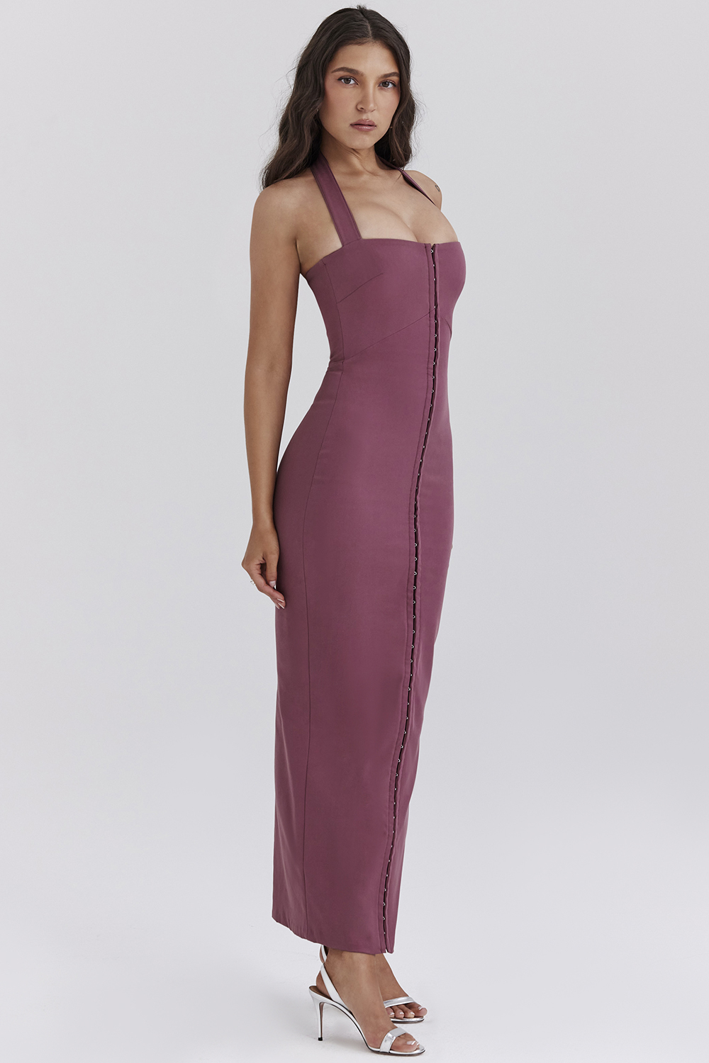 Mia Mulberry Twill Halter Maxi Dress - luluinthesky
