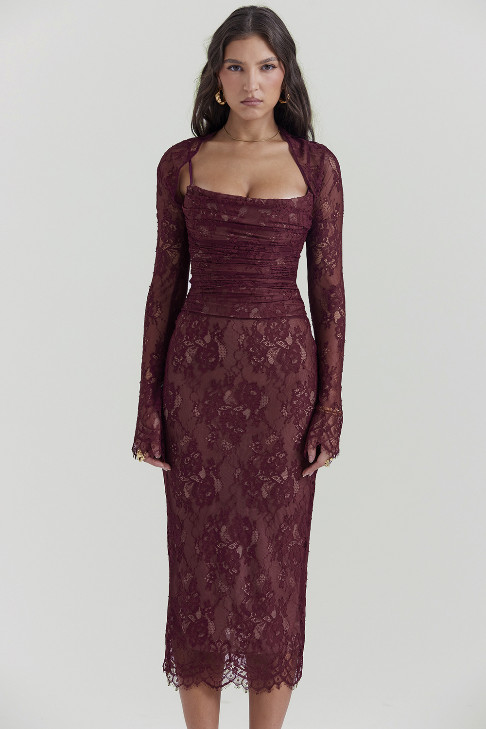 Gaia Claret Lace Midi Dress - luluinthesky