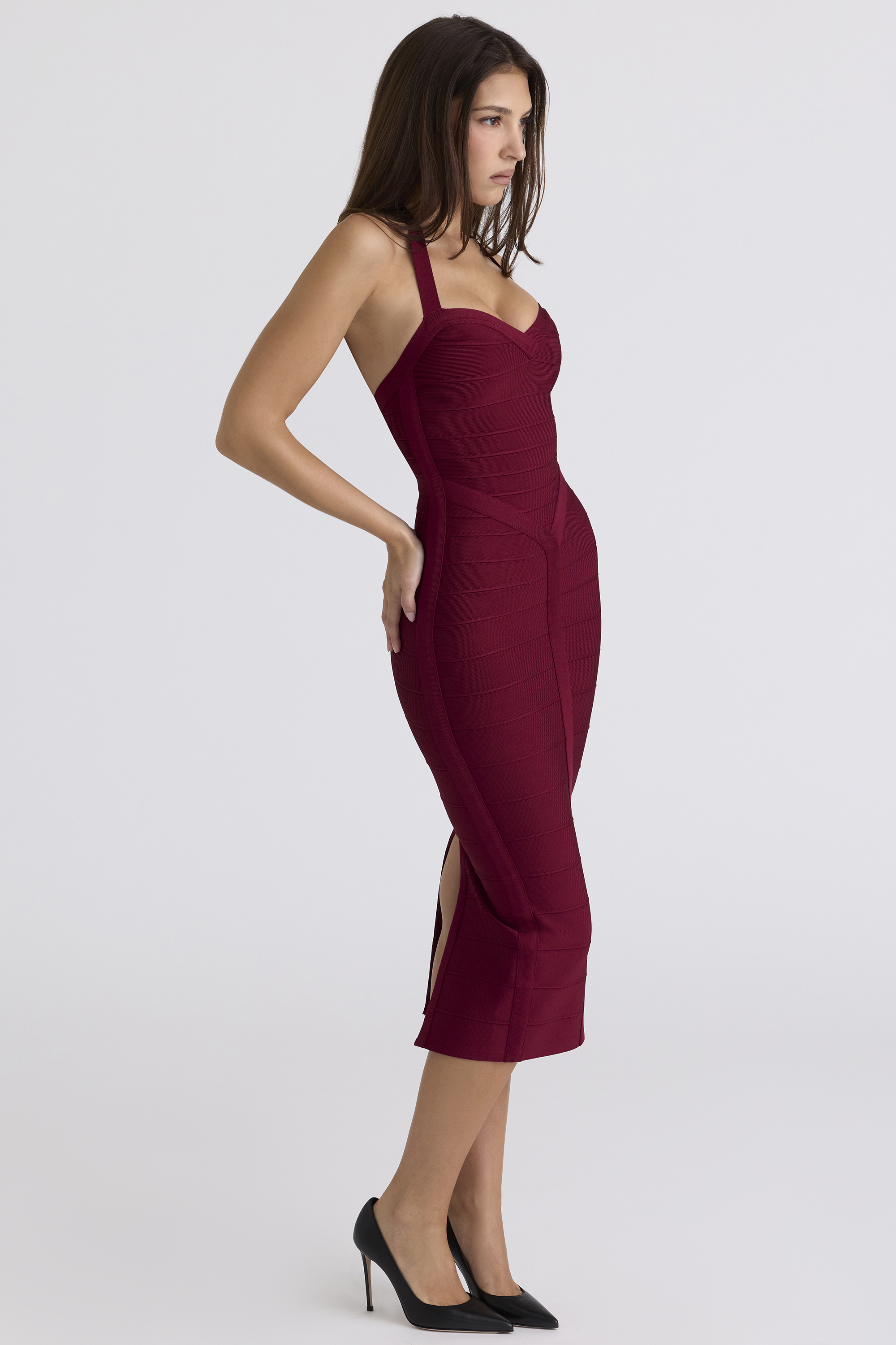The Supermodel Ruby Halter Neck Bandage Midi Dress - luluinthesky