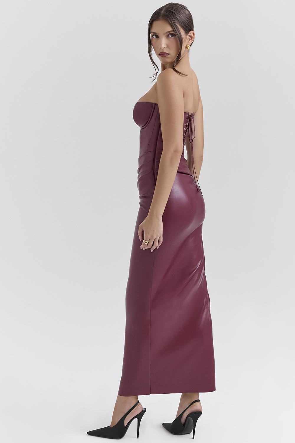 Juliana Cabernet Vegan Leather Midi Dress - luluinthesky
