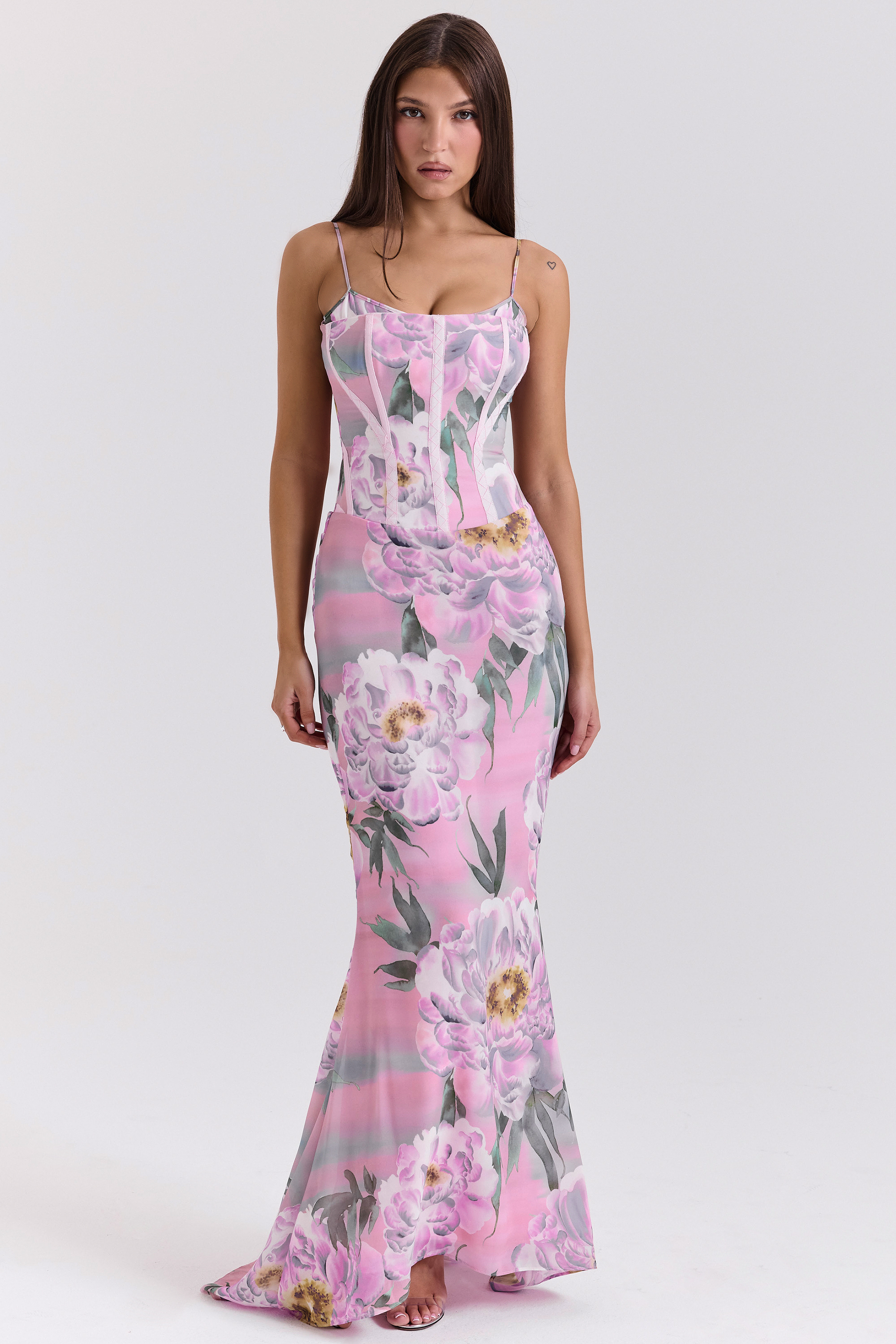 Antonina Pink Floral Corset Maxi Dress - luluinthesky