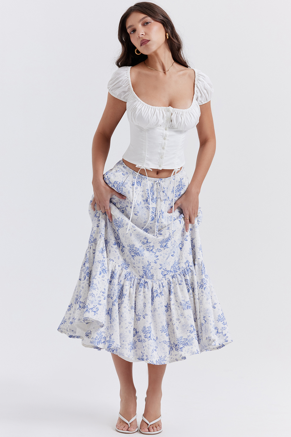 Aitana Blue Print Midi Skirt - luluinthesky
