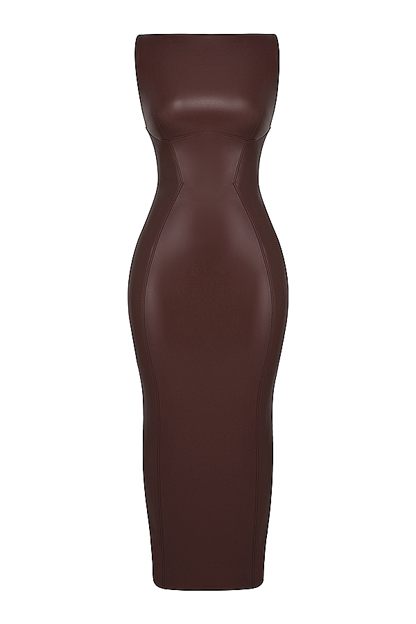 Sahara Cocoa Vegan Leather Maxi Dress - luluinthesky