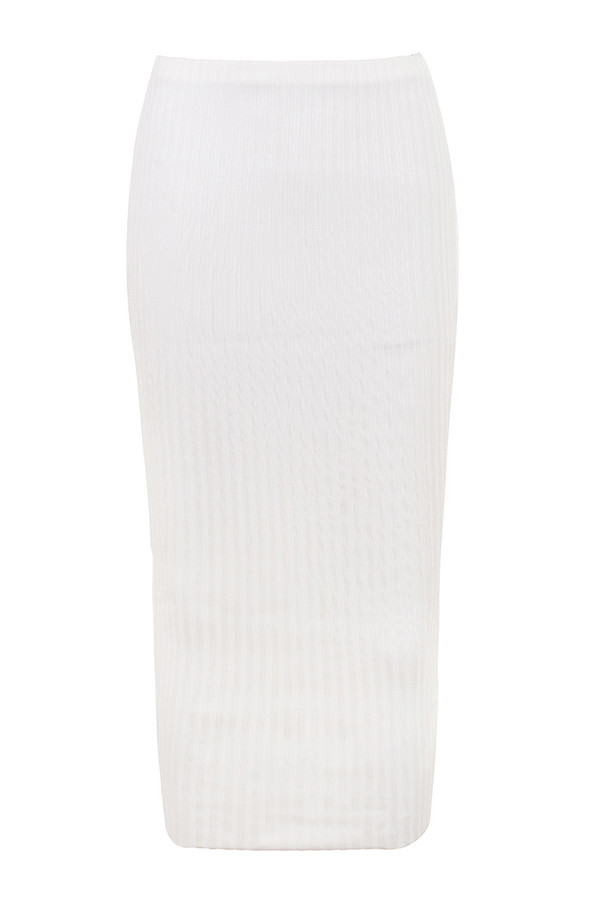 SkylineMistress Rocks  White Ribbed Bandage Midi Skirt - SALE - luluinthesky
