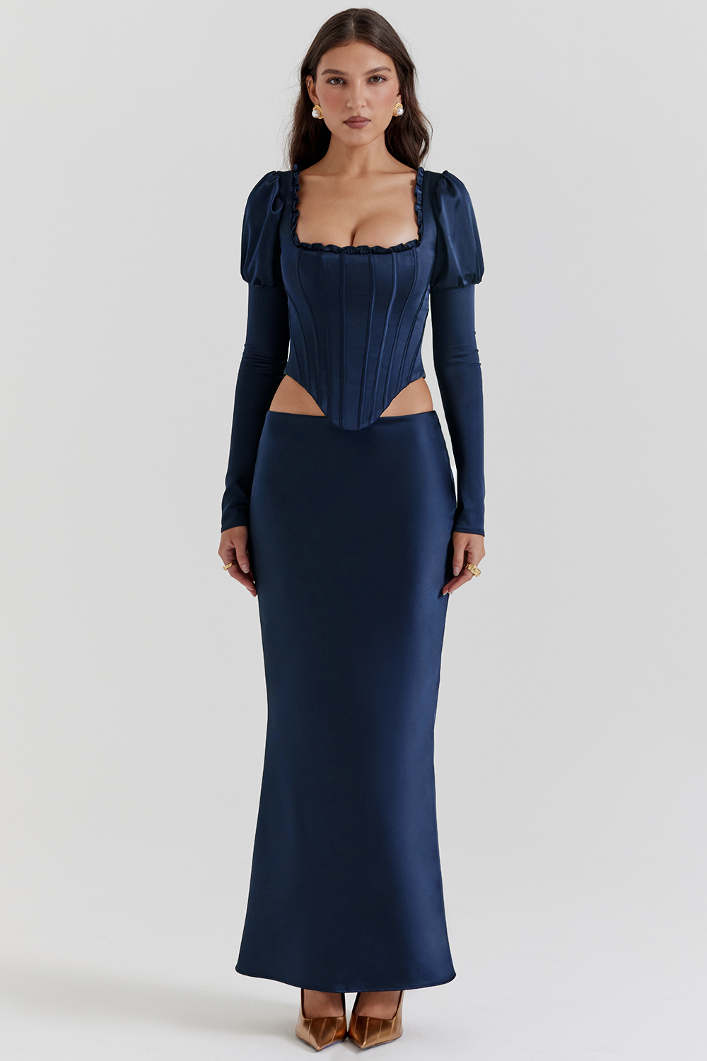 Charlene Navy Satin Bias Cut Maxi Skirt - luluinthesky