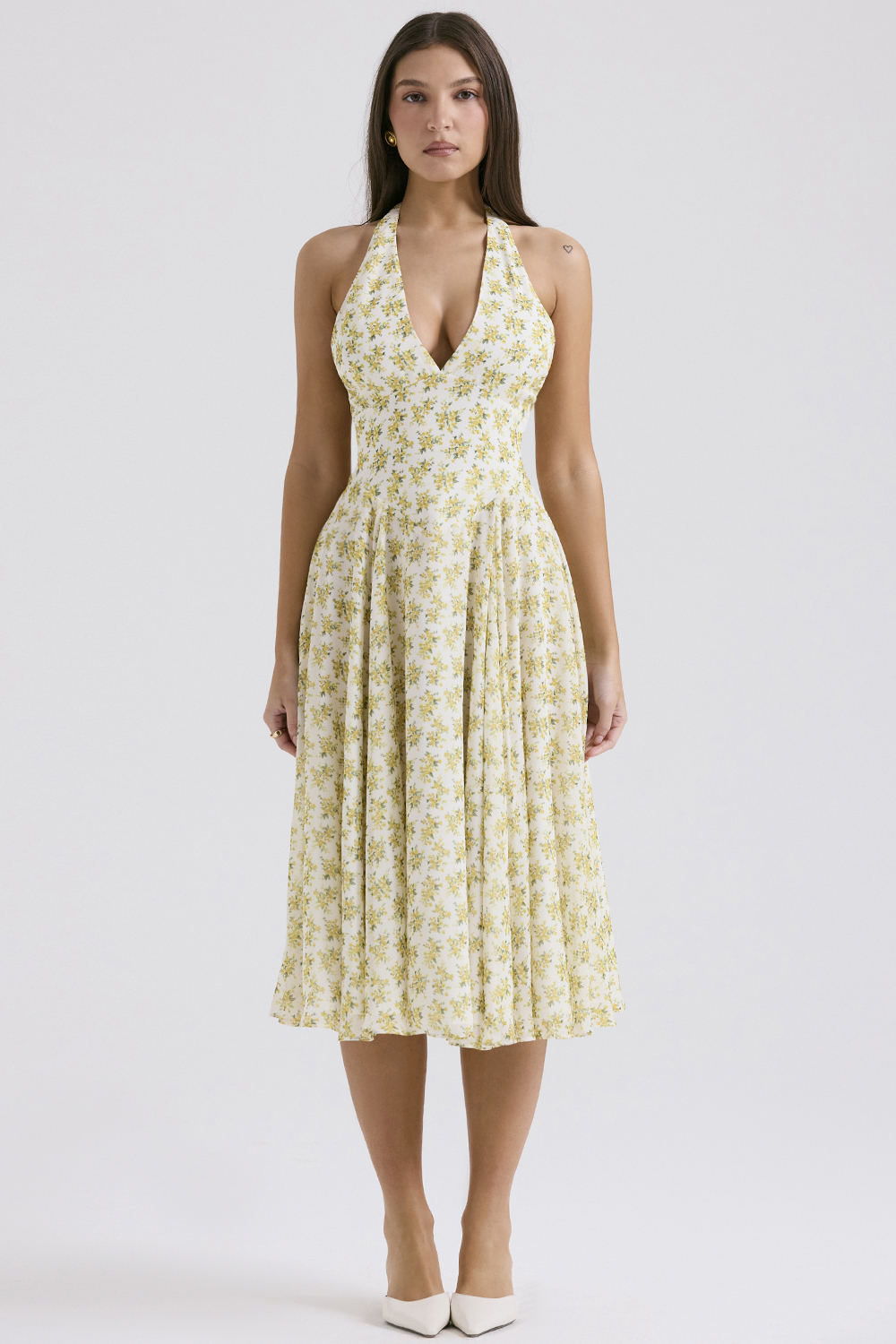 Solada Ivory Vintage Floral Print Georgette Halter Sundress - luluinthesky