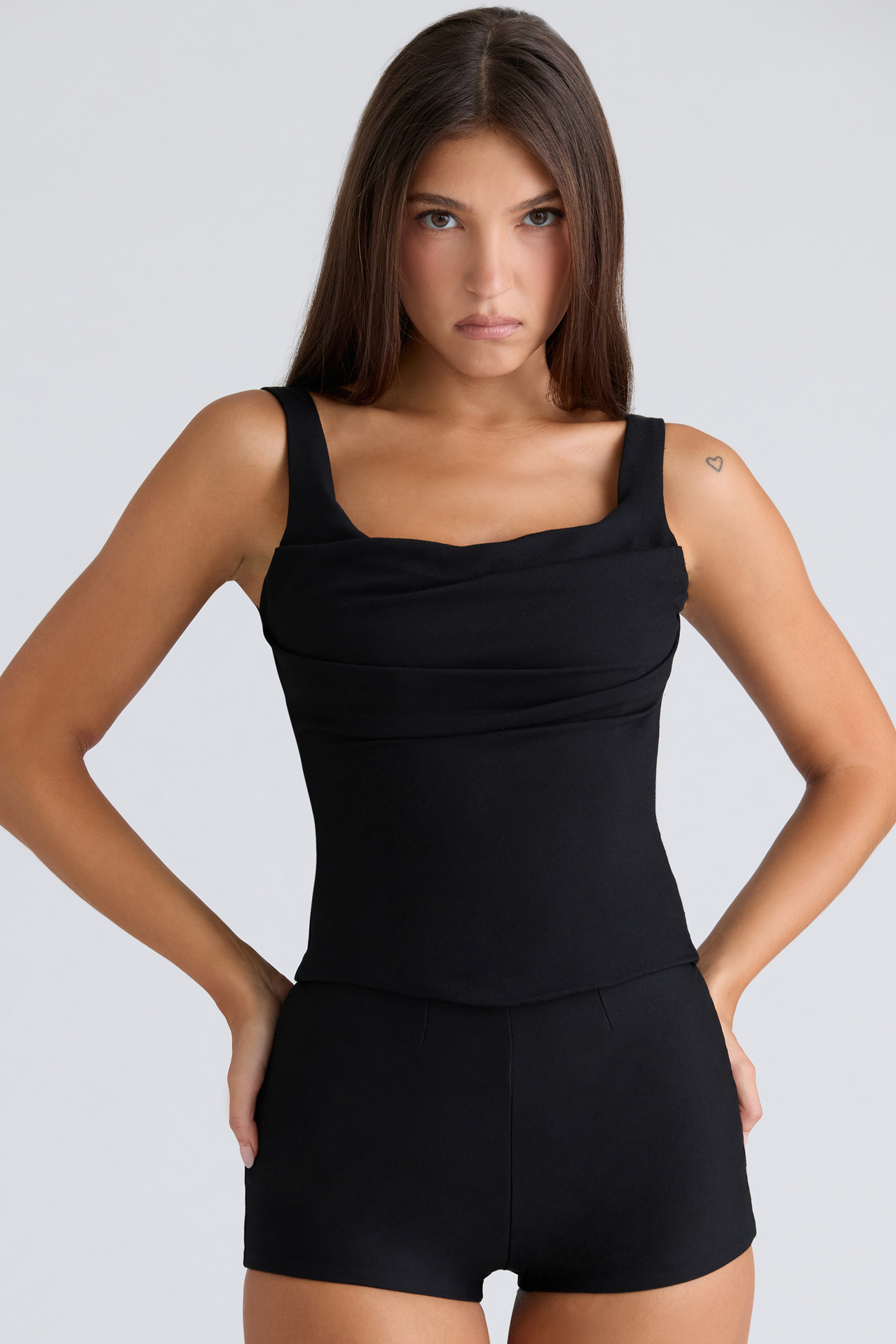 The Drape Neck Black Corset Top - luluinthesky