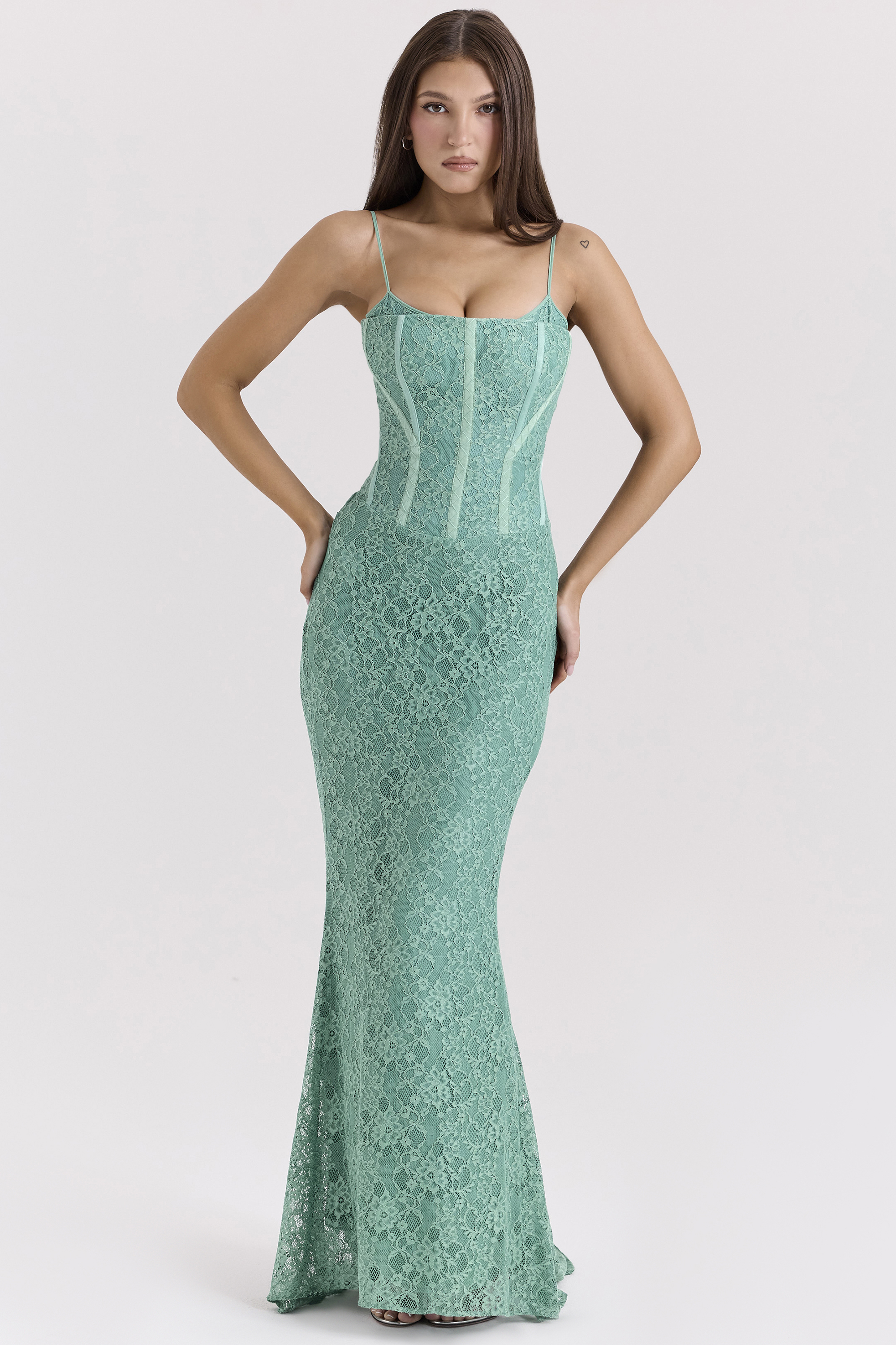 Antonina Jade Lace Corset Maxi Dress - luluinthesky