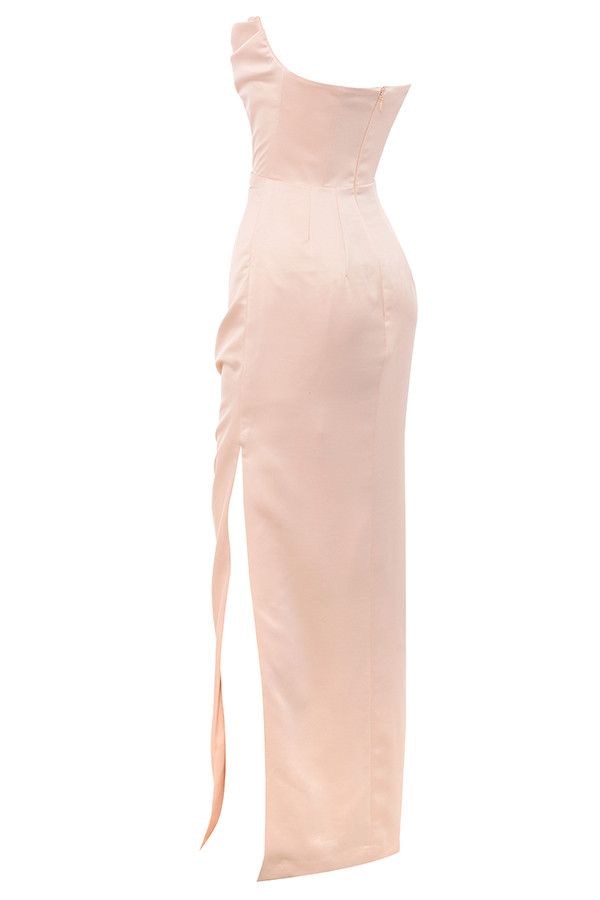 Adrienne Champagne Satin Strapless Gown - luluinthesky
