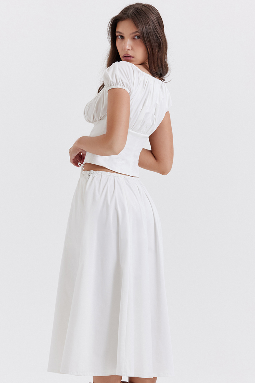 Cora White Gathered Midi Skirt - luluinthesky