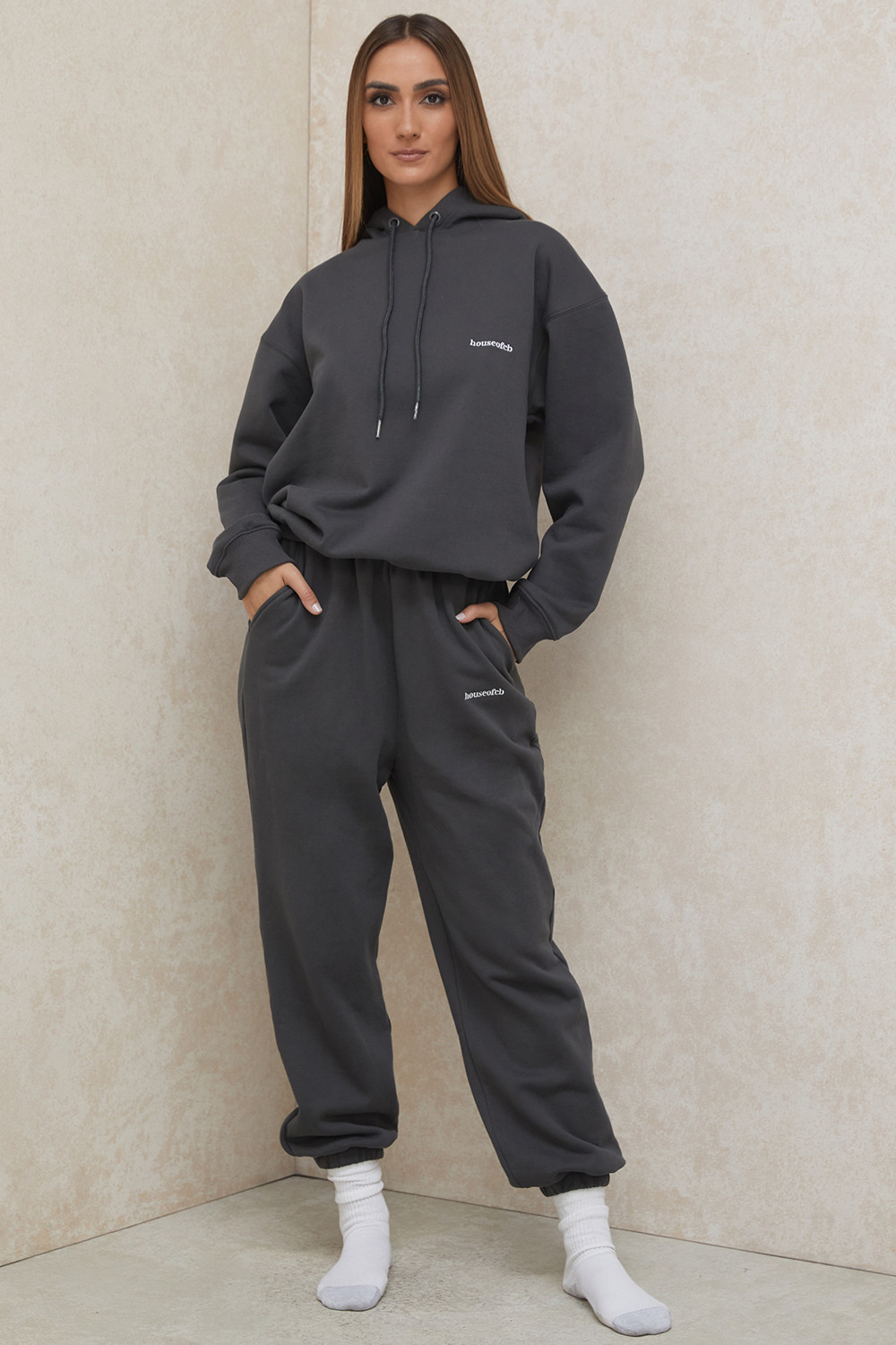 Halo Charcoal Cotton Fleece-Back Oversized Hoodie - luluinthesky