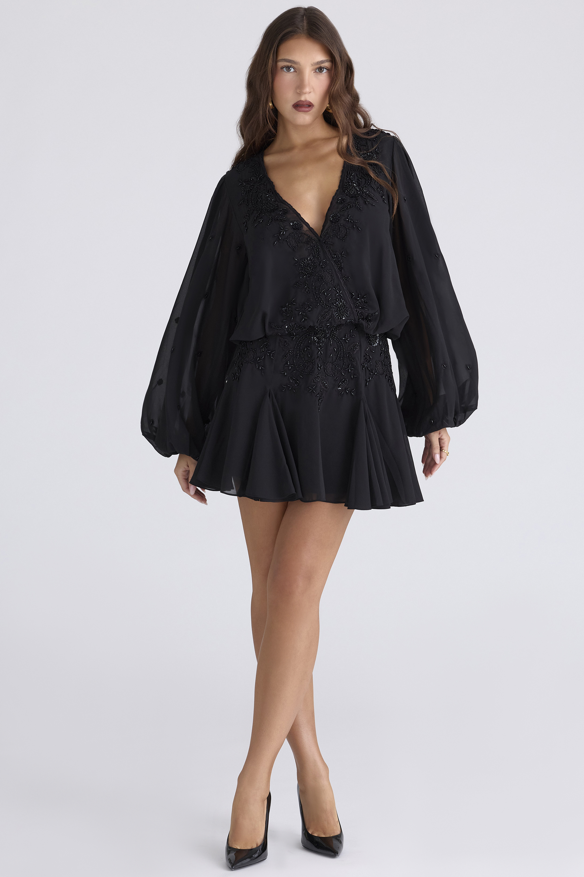 Gianna Black Hand Beaded Georgette Mini Dress - Limited Edition - luluinthesky