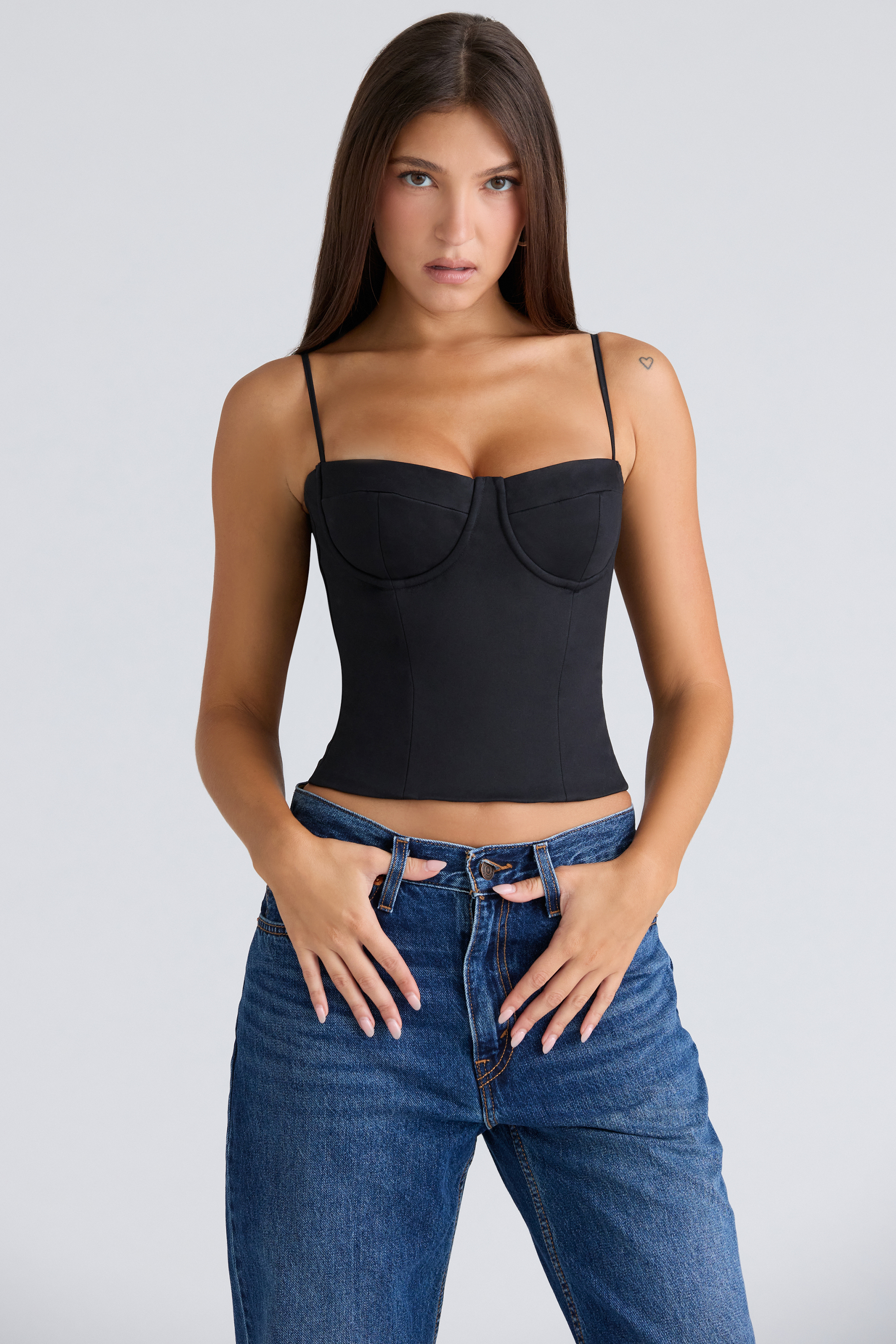 Samaria Black Stretch Twill Cupped Corset Top - luluinthesky