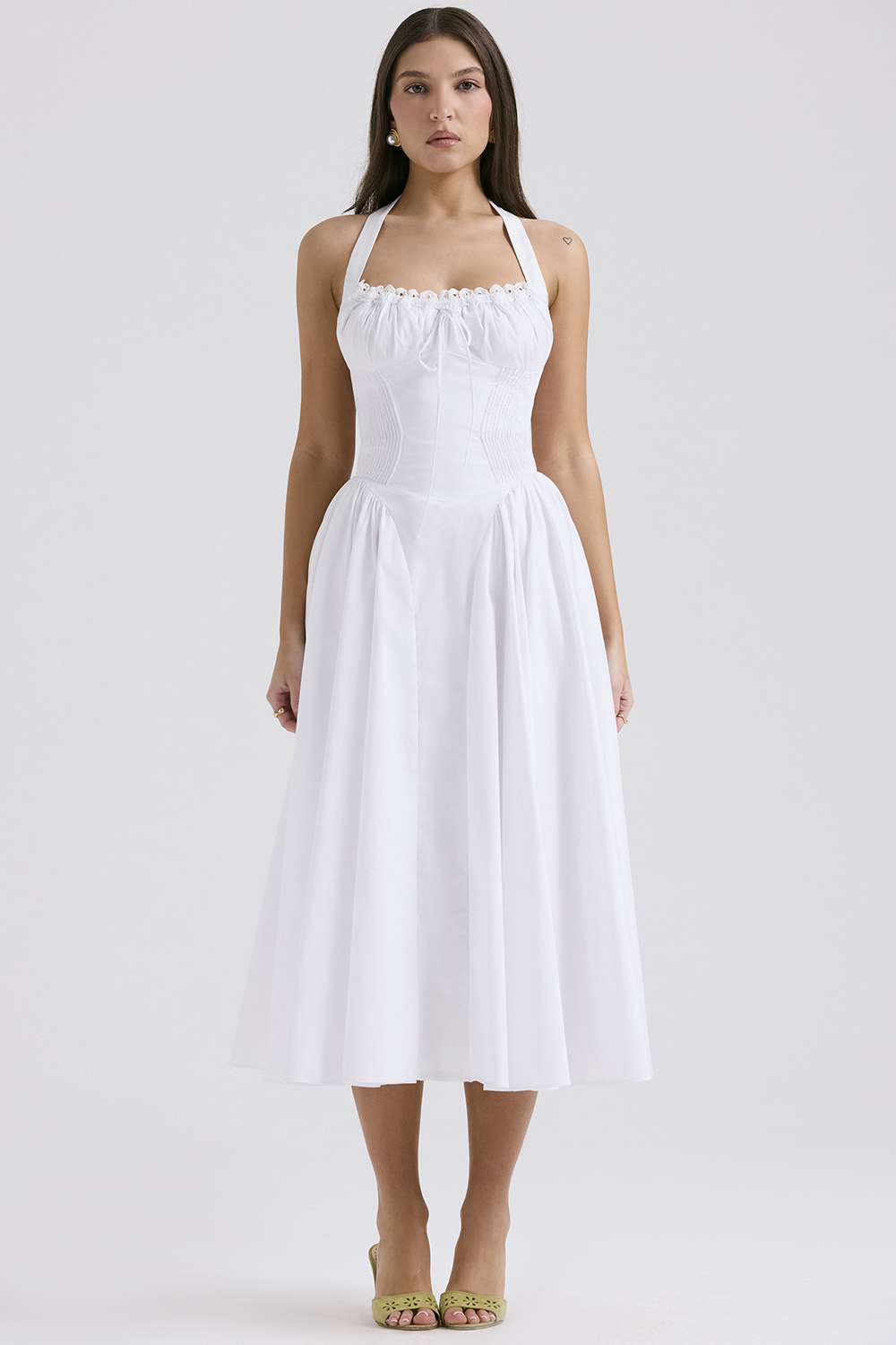 Adabella White Cotton Halter Sundress - luluinthesky