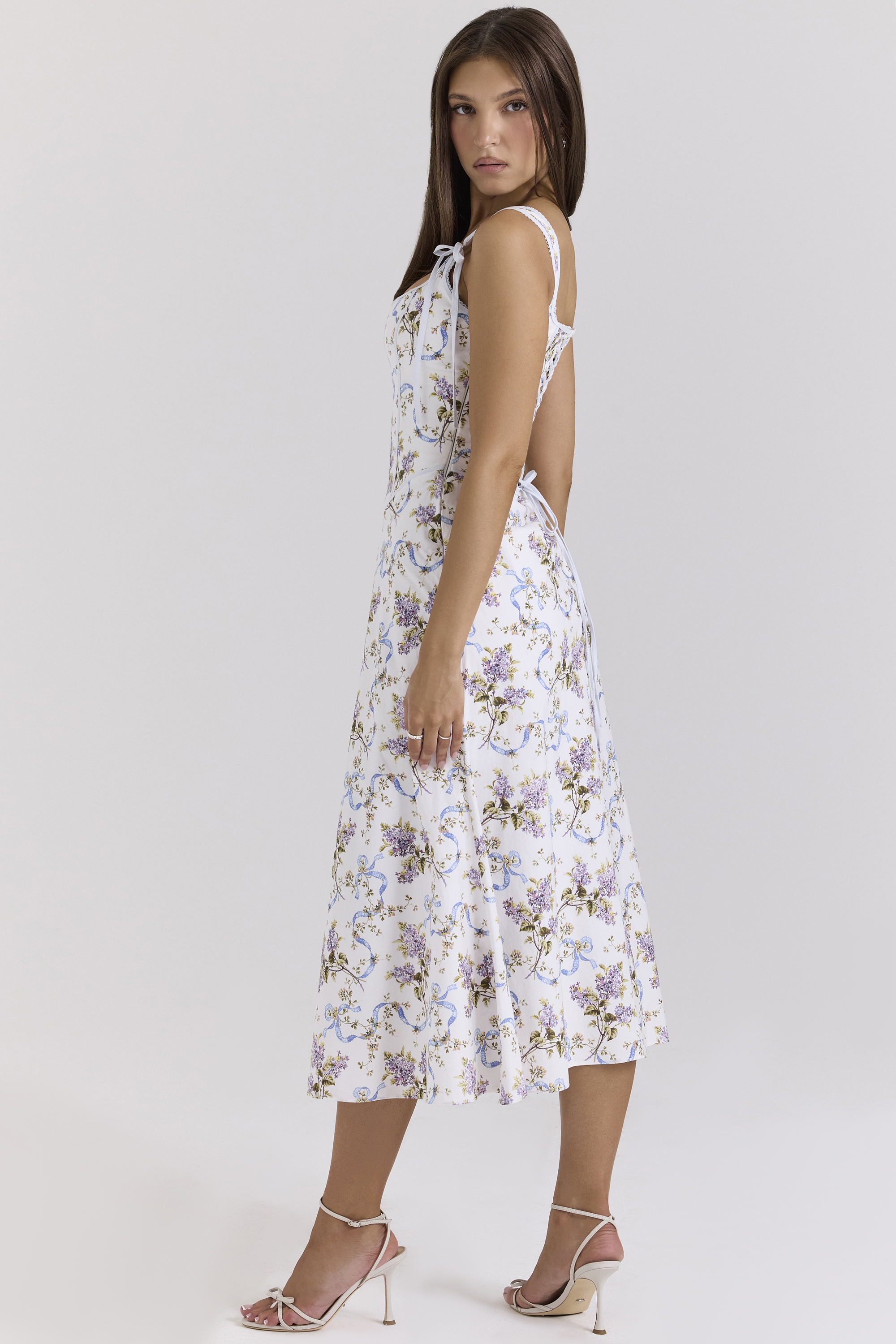 Dionne Off White Floral Print Cotton Midi Dress - luluinthesky