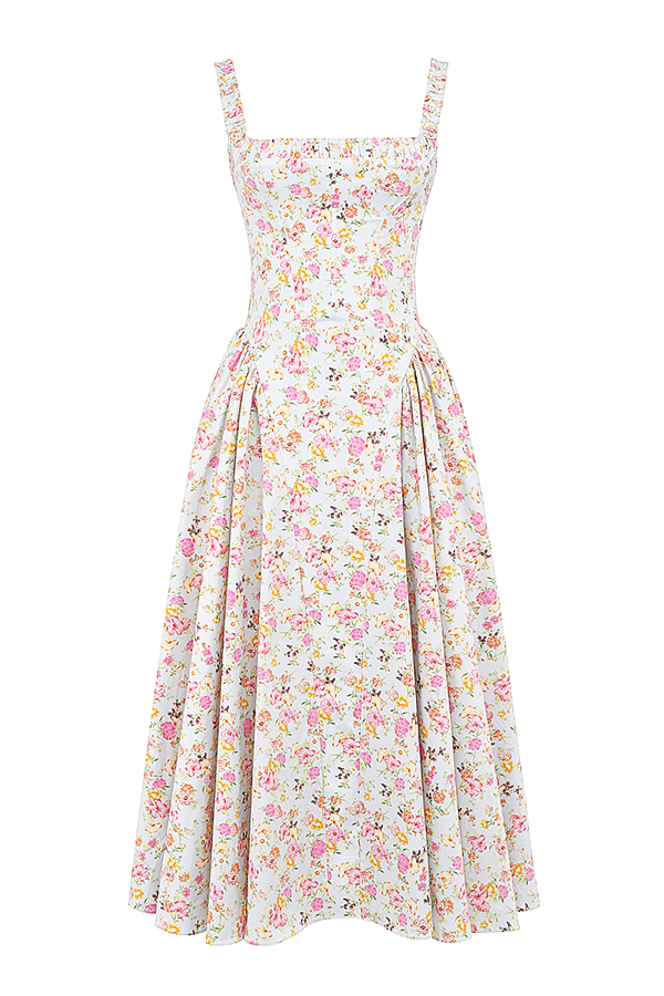 Dorothy Pale Blue Meadow Print Cotton Midi Sundress - luluinthesky