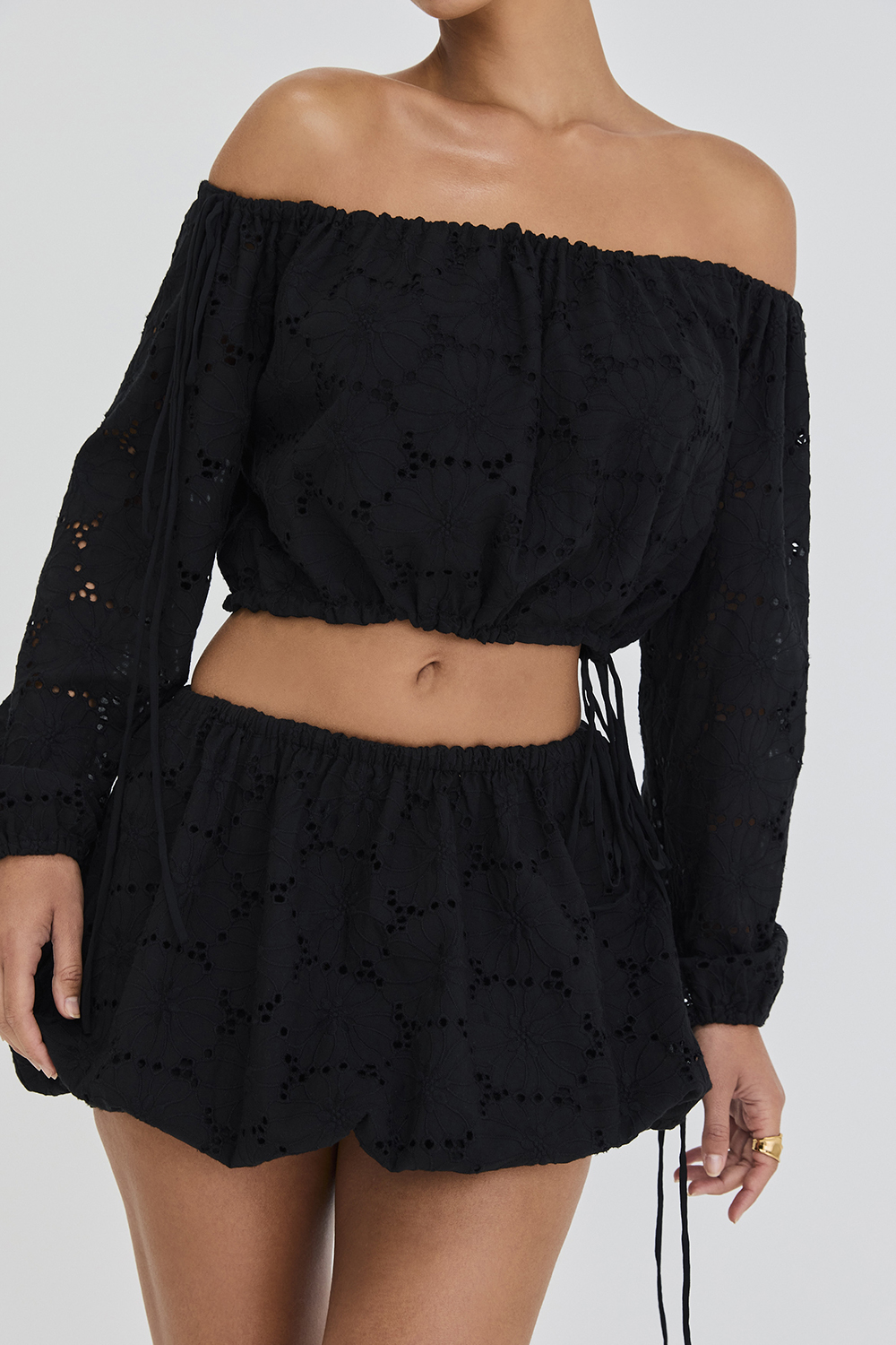 Mistress Rocks Black Broderie Cotton Off Shoulder Top - SALE - luluinthesky