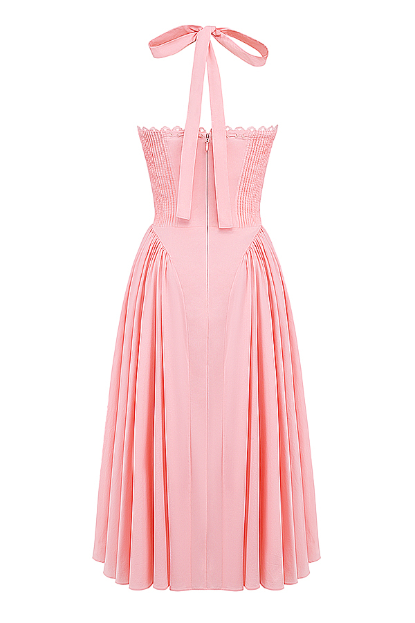 Adabella Rose Pink Cotton Halter Midi Sundress - luluinthesky