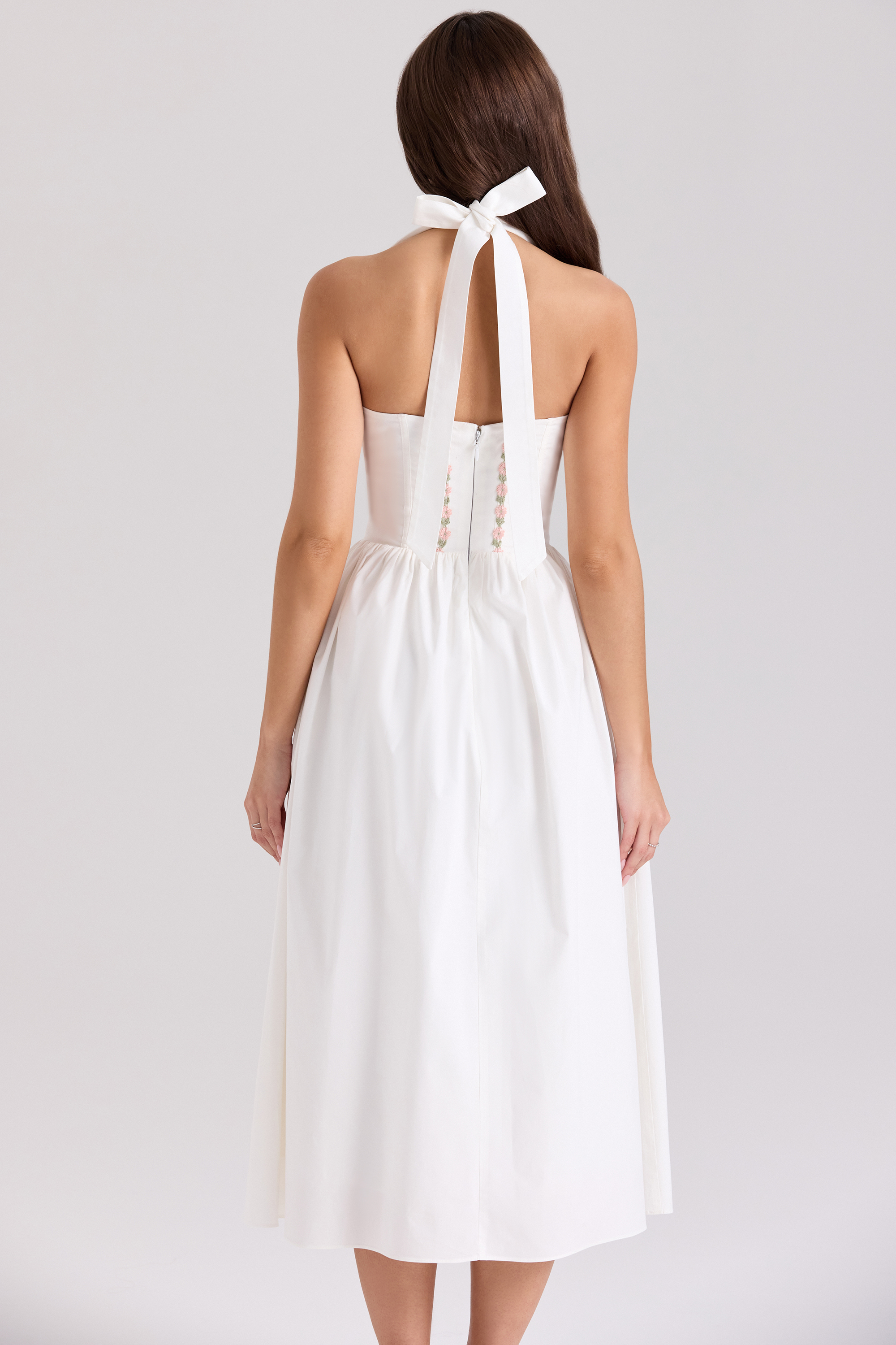 Emilia White Cotton Halter Neck Midi Dress - luluinthesky