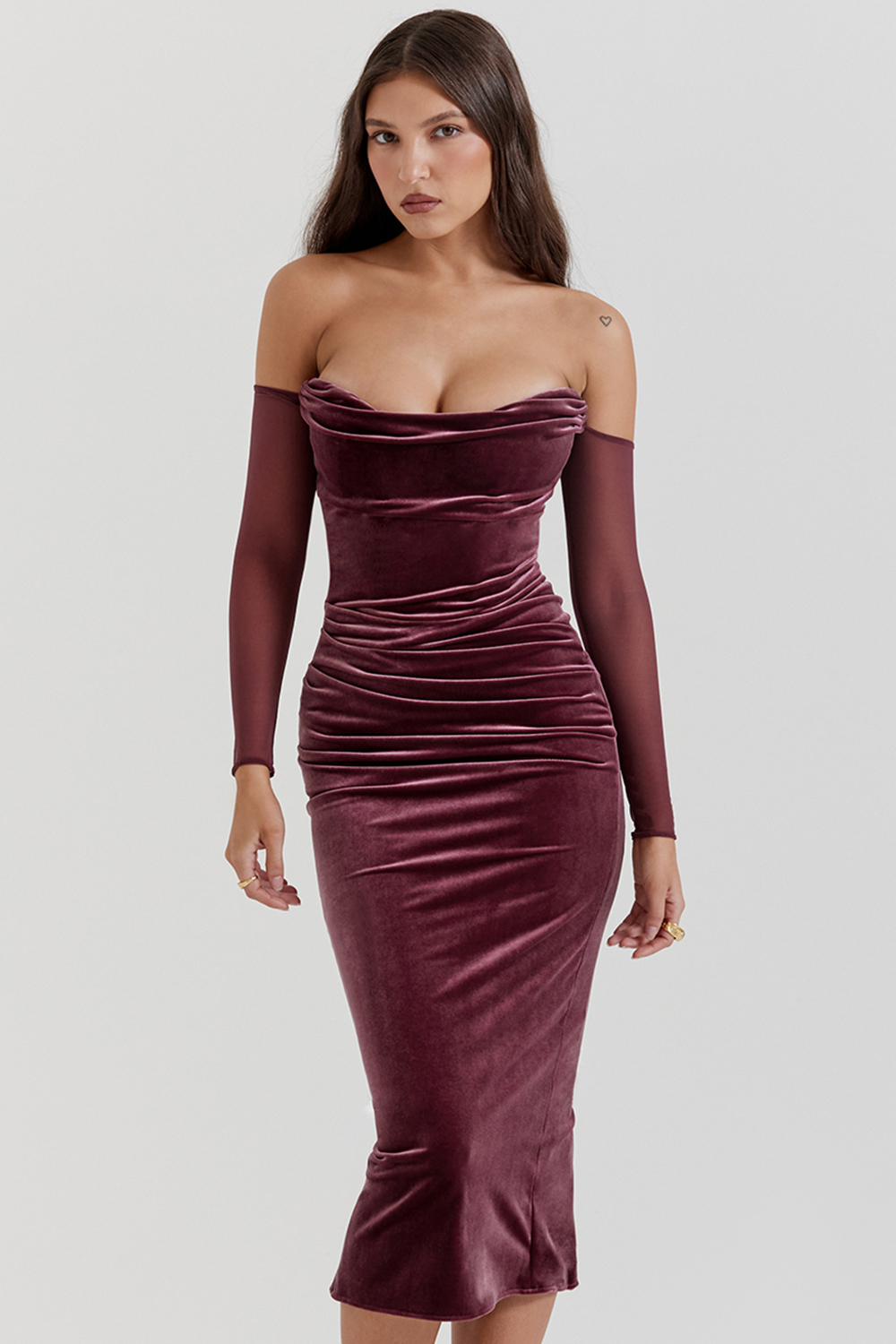 Leora Mulberry Strapless Midi Dress - luluinthesky