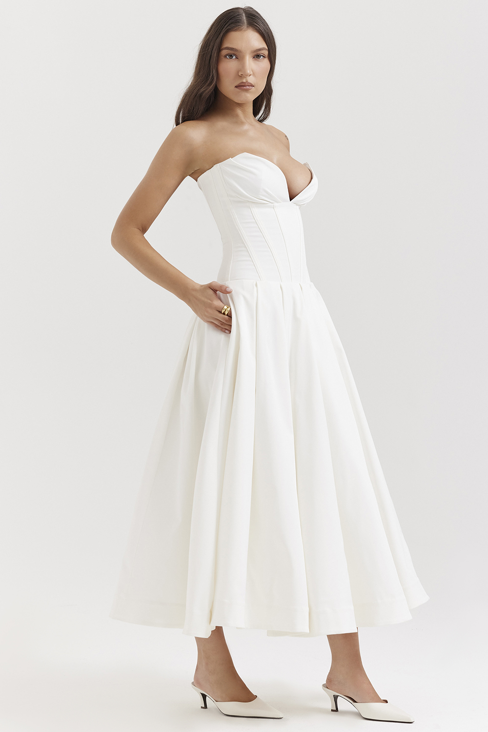 Lady White Strapless Midi Dress - luluinthesky