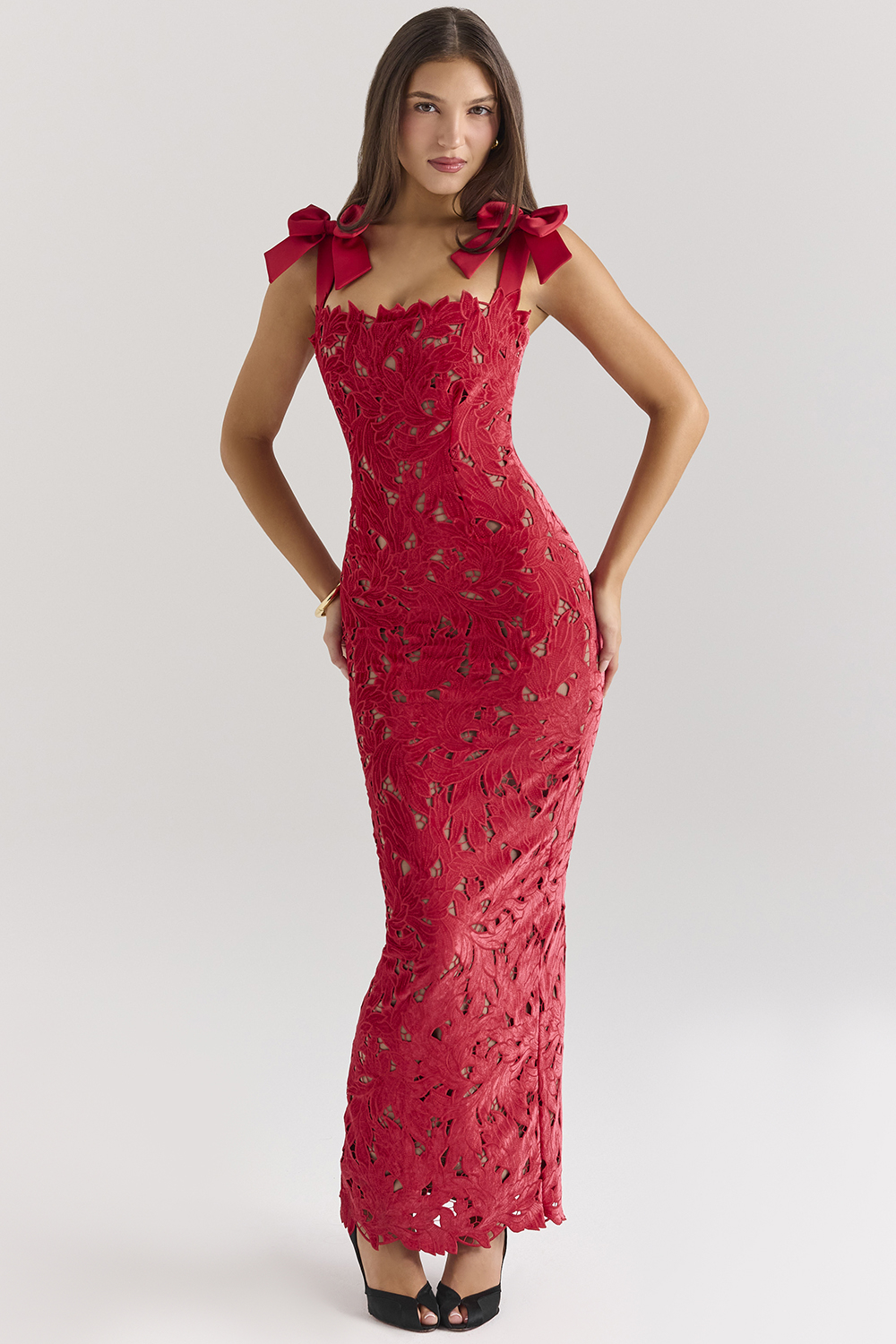 Tiff Holly Red Velvet Lace Maxi Dress - luluinthesky