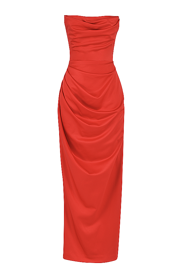 Adrienne Scarlet Satin Strapless Gown - luluinthesky