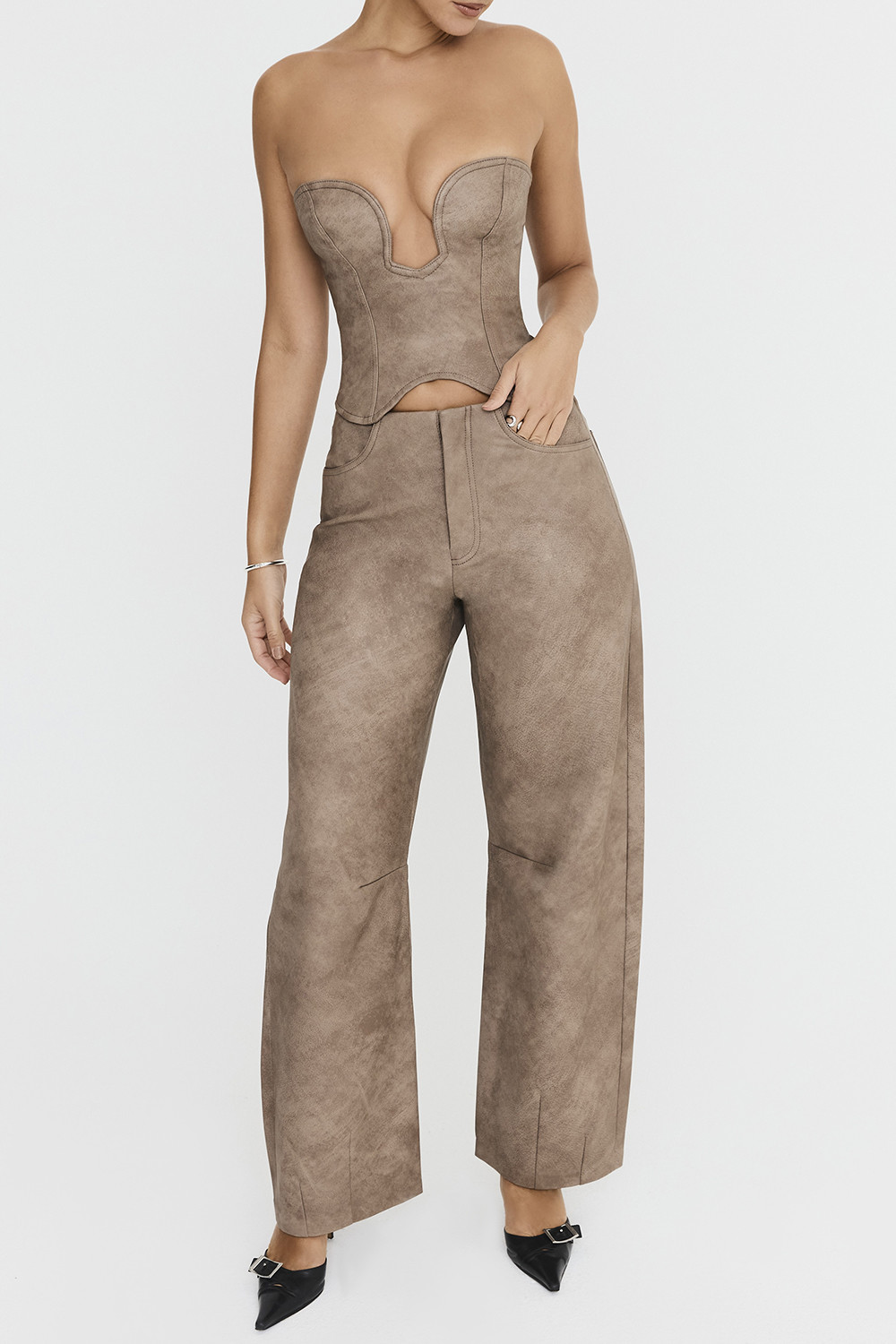 Mistress Rocks Mocha Vegan Leather Balloon Trousers - SALE - luluinthesky