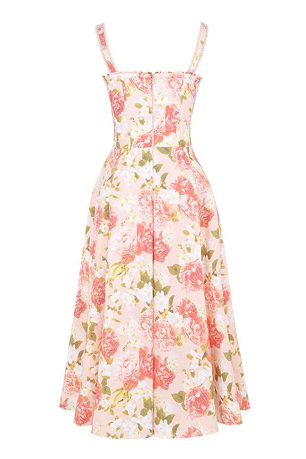 Rosalee Pink Peony Print Cotton Bustier Sundress - luluinthesky