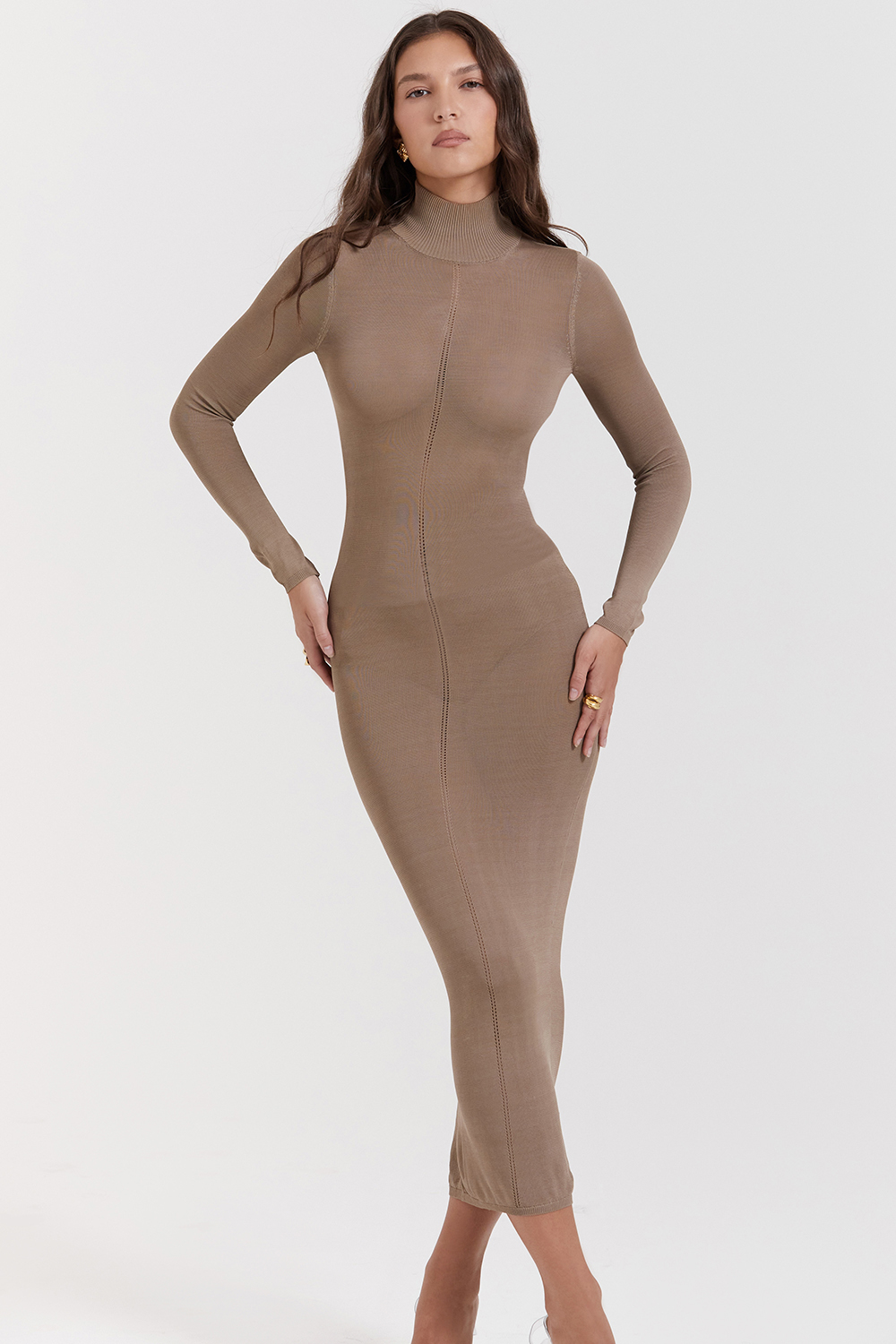 Roberta Tan Knit Midi Dress - luluinthesky