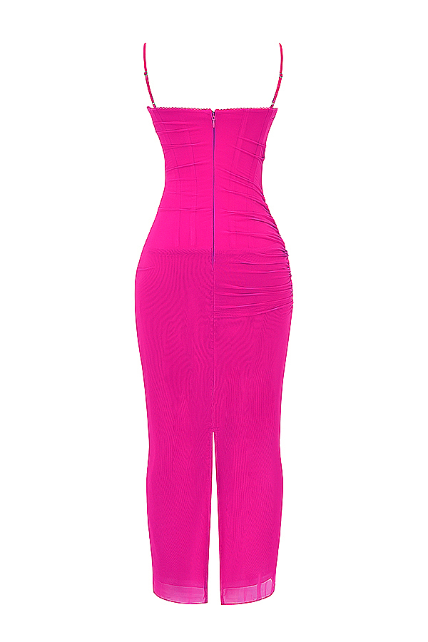 Nalini Fuchsia Stretch Mesh Maxi Dress - luluinthesky