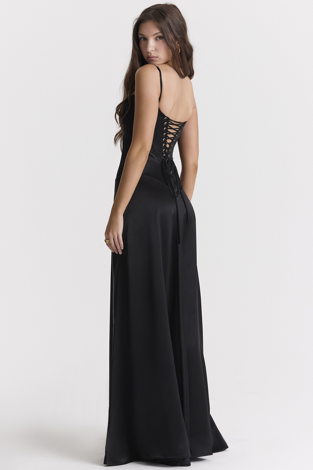 Anabella Black Lace Up Maxi Dress - luluinthesky