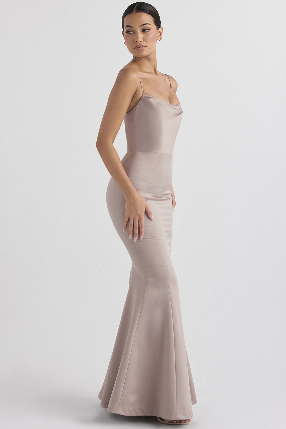 Violette Mushroom Satin Fishtail Gown - luluinthesky