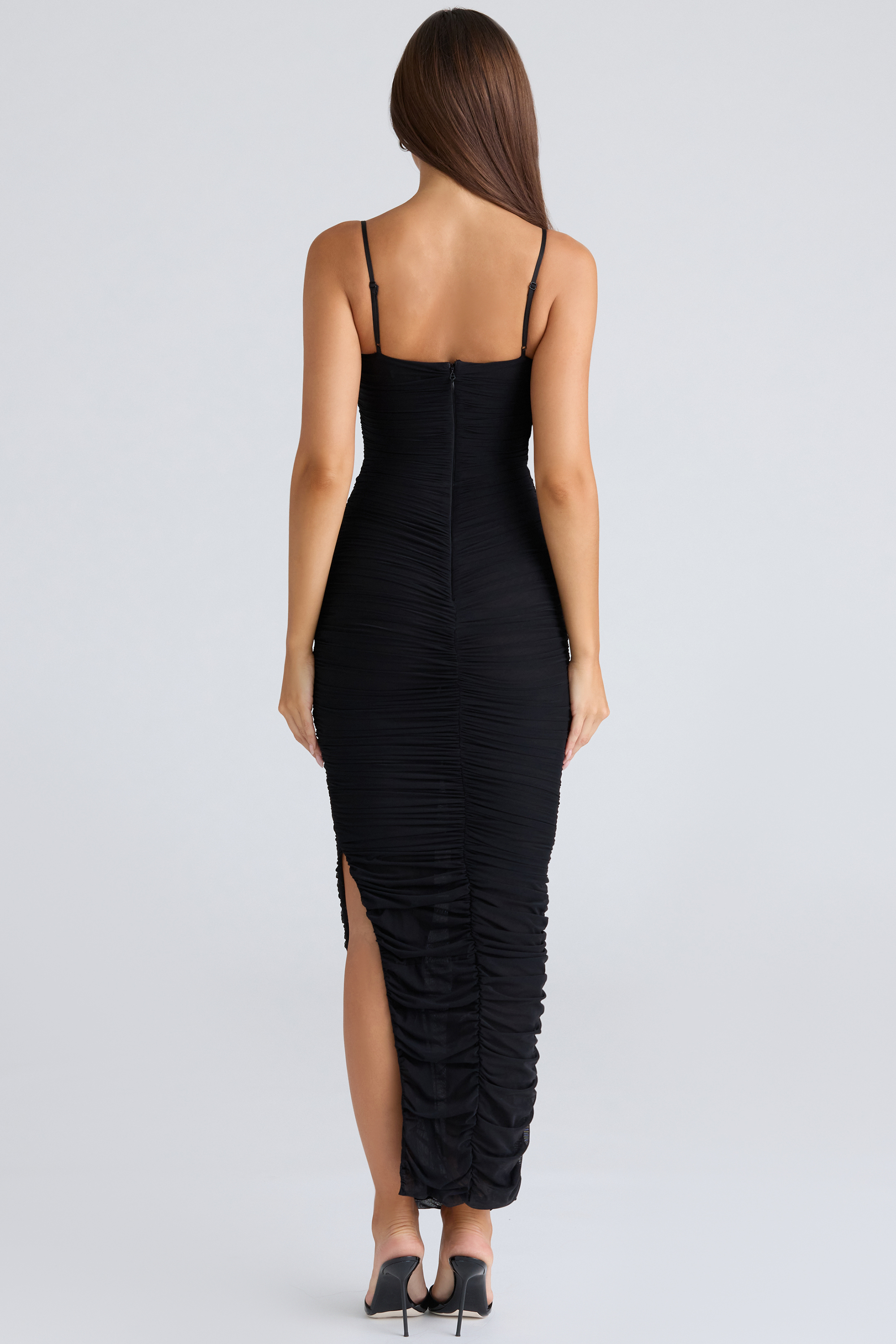 Fornarina Black Gathered Stretch Mesh Maxi Dress - luluinthesky