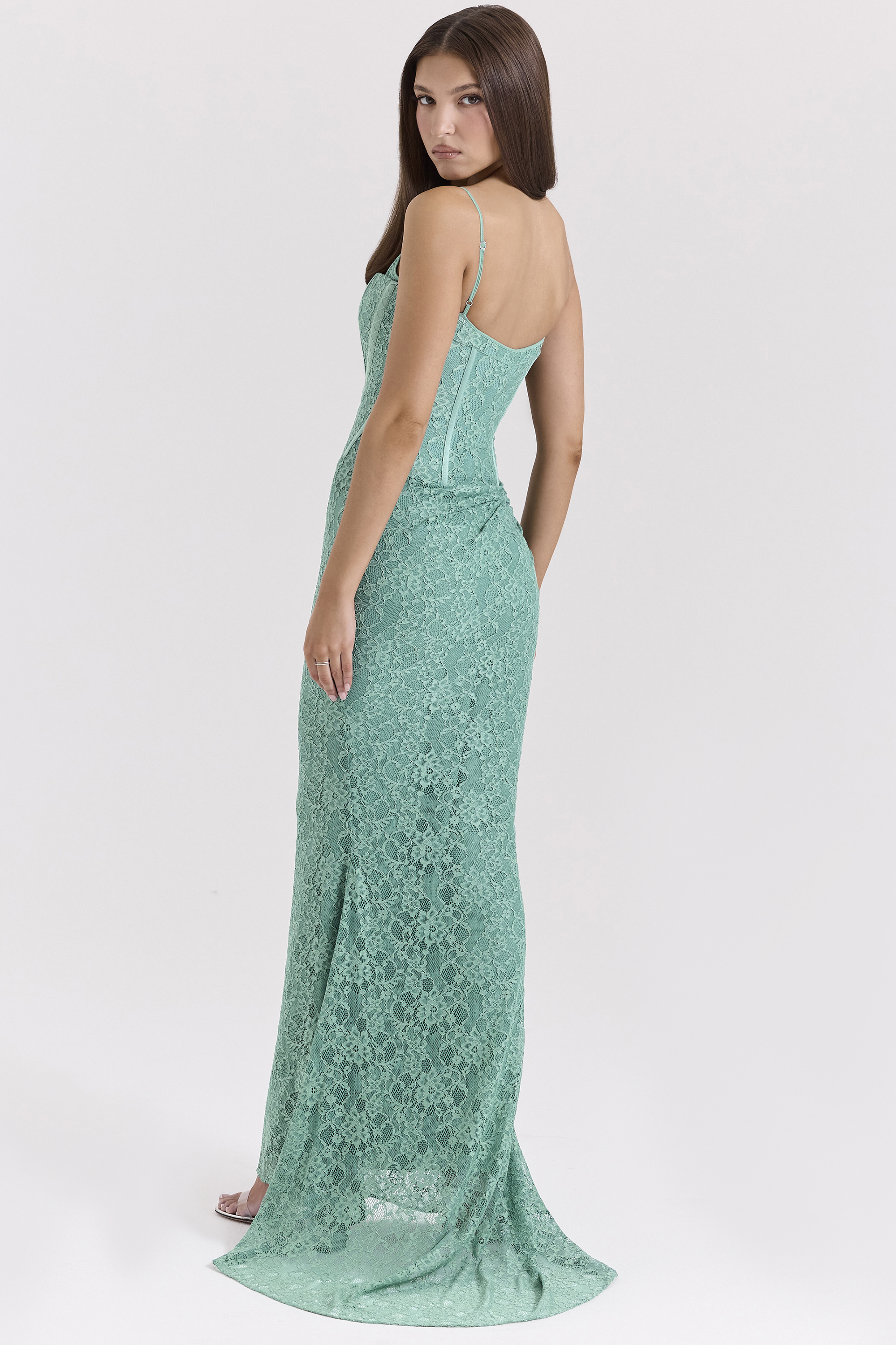 Antonina Jade Lace Corset Maxi Dress - luluinthesky