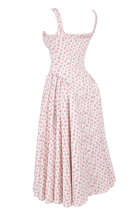 Dorothy White Rosebud Print Cotton Midi Sundress - luluinthesky