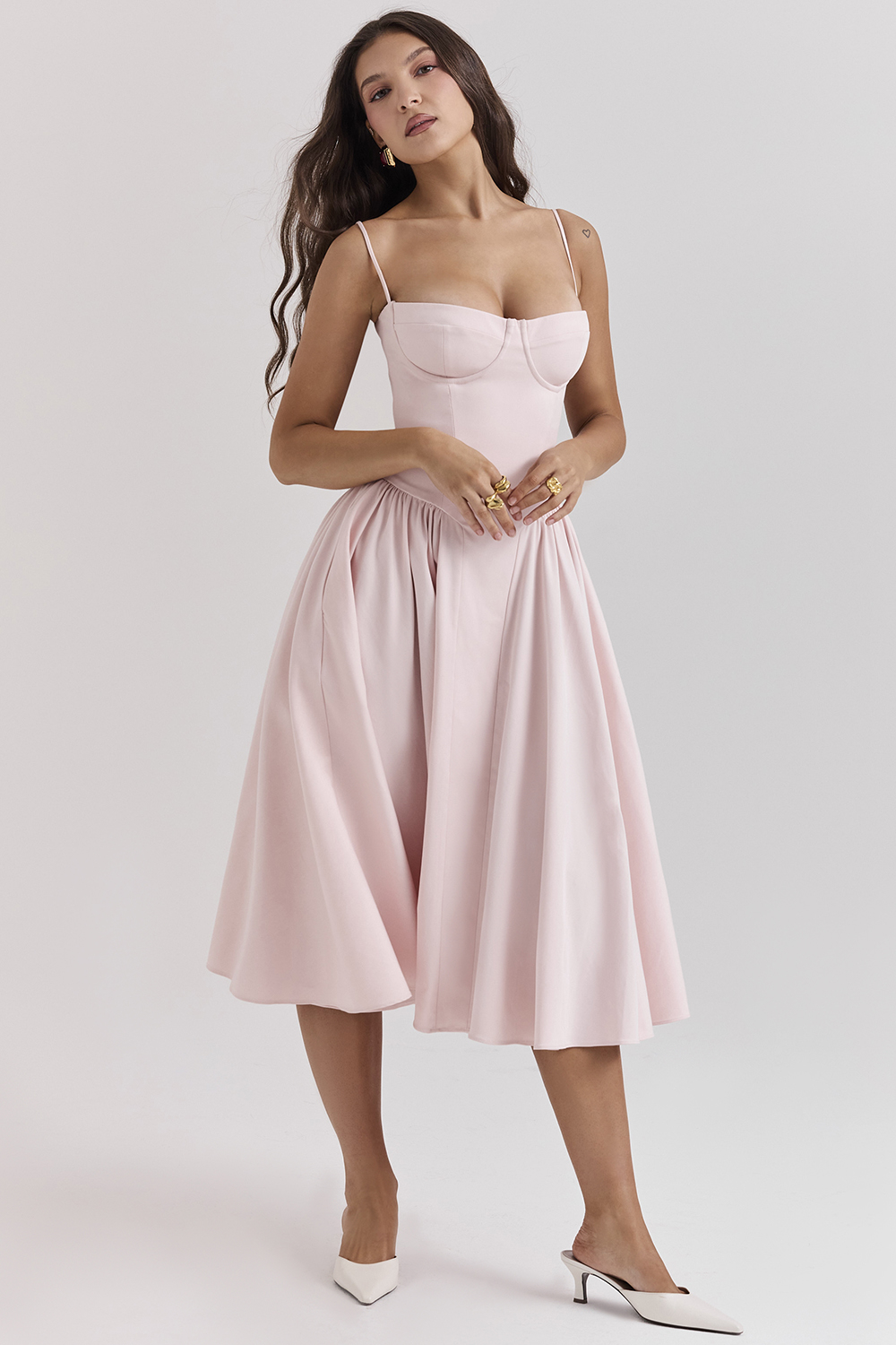 Samaria Ballerina Pink Twill Corset Midi Dress - luluinthesky