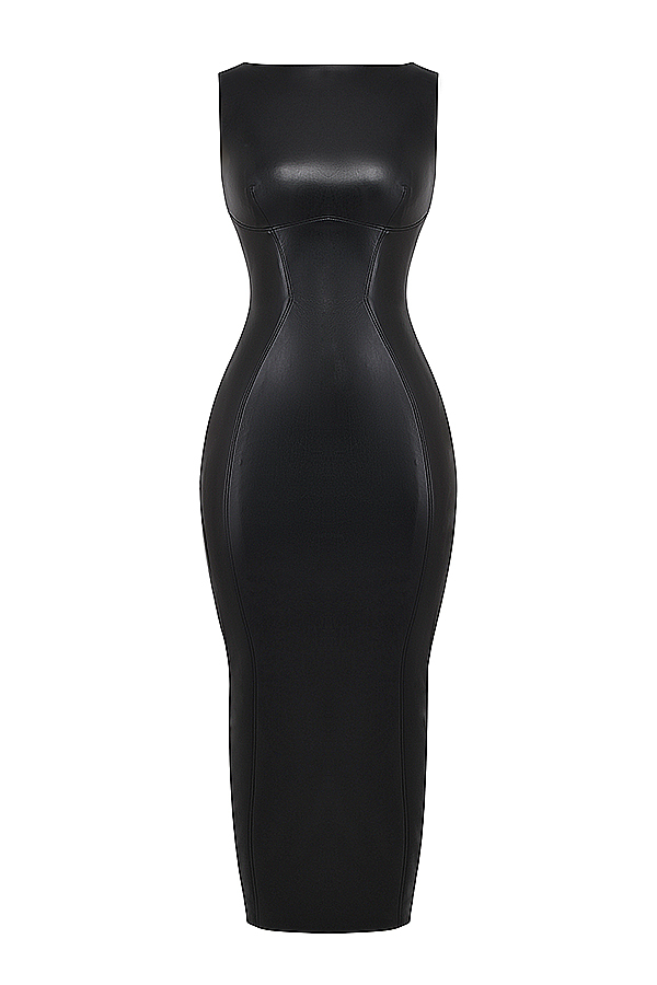 Sahara Black Vegan Leather Maxi Dress - luluinthesky