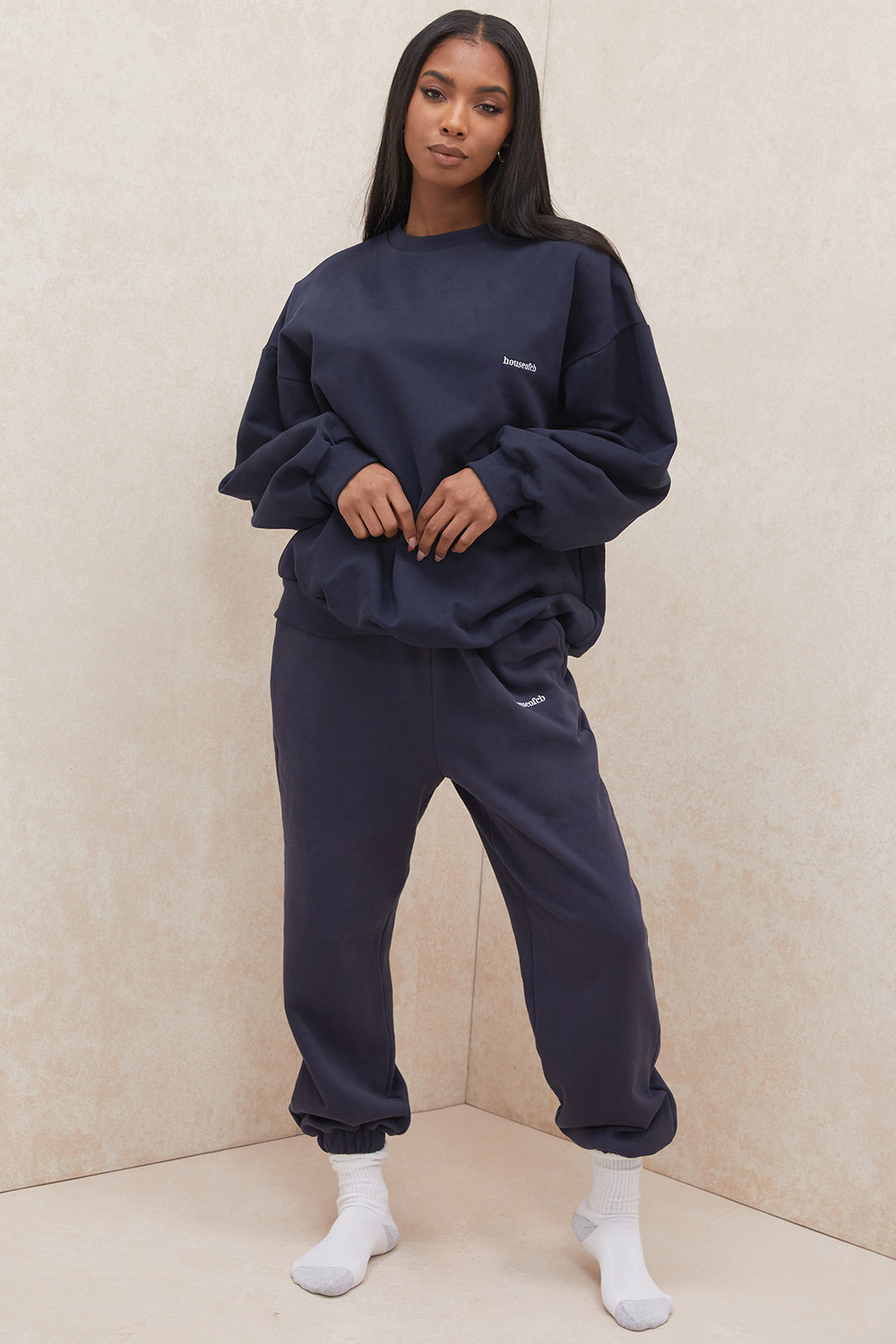 Sky Navy Fleece Back Jogging Trousers - luluinthesky
