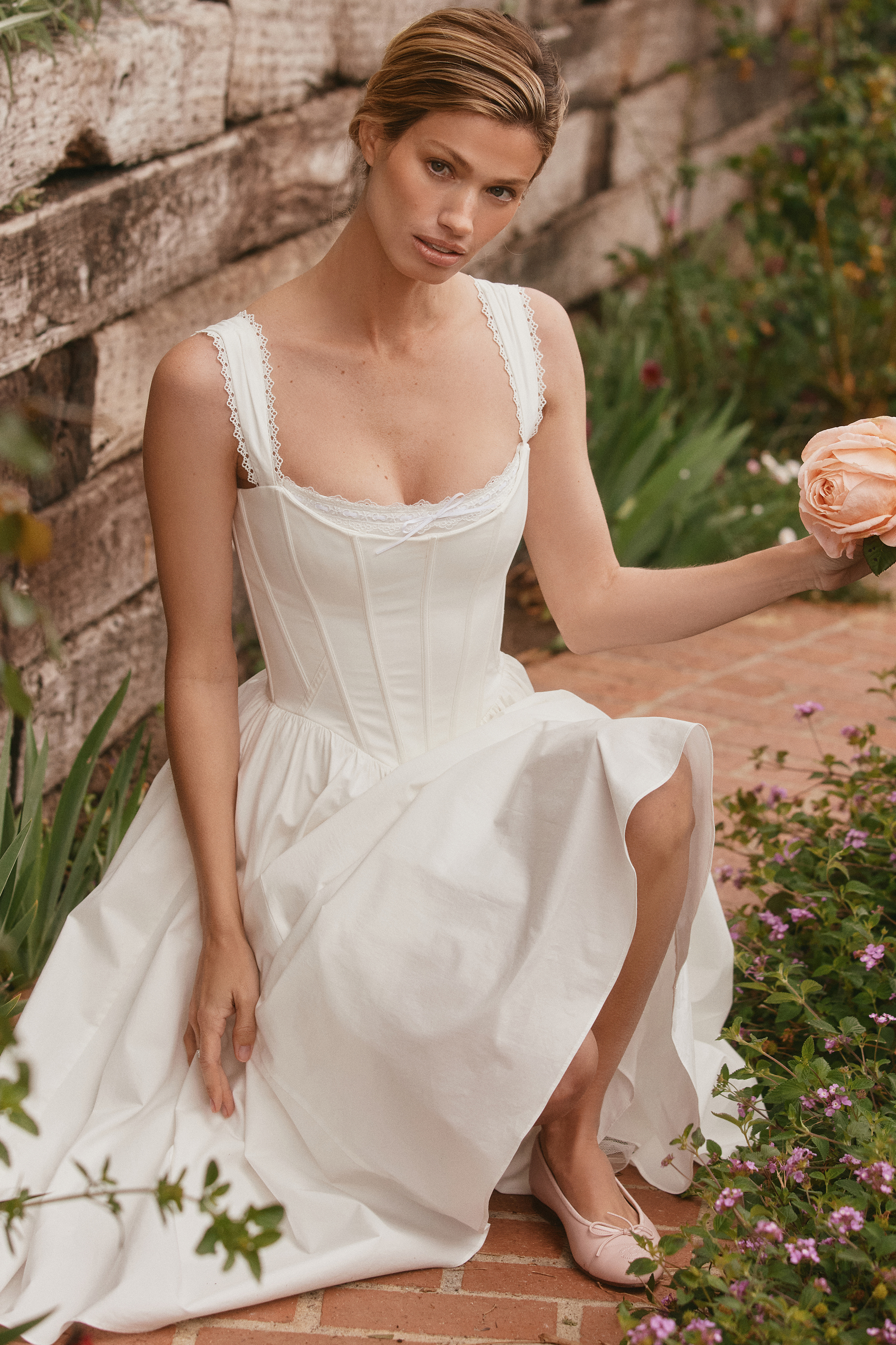 Amara White Stretch Cotton Corset Midi Dress - luluinthesky