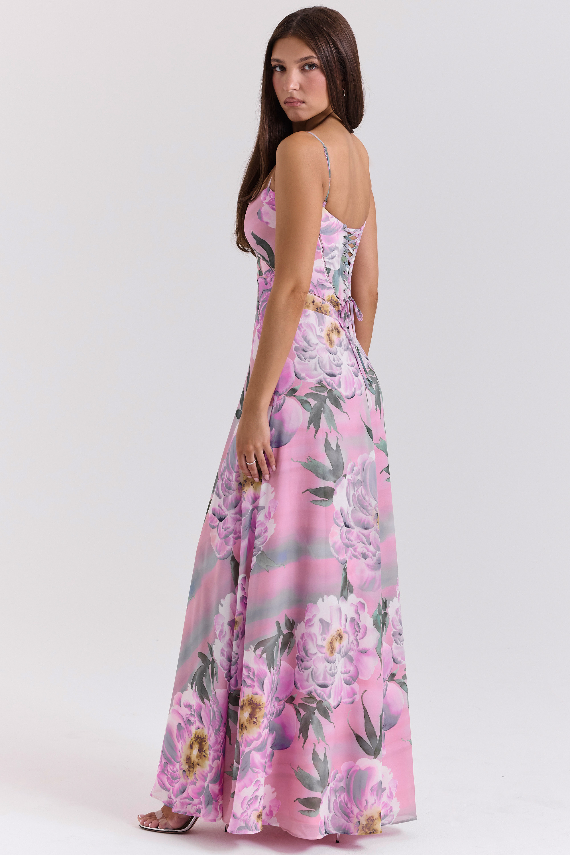 Seren Pink Floral Print Lace Back Maxi Dress - luluinthesky