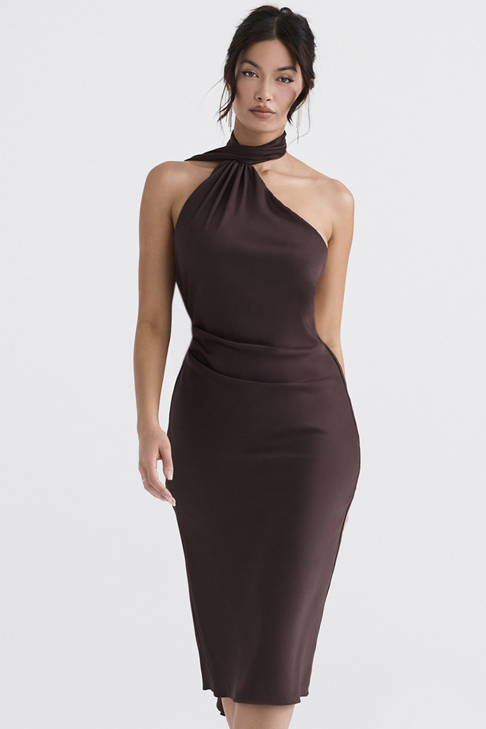 Angelina Chocolate Wrap Neck Midi Dress - luluinthesky