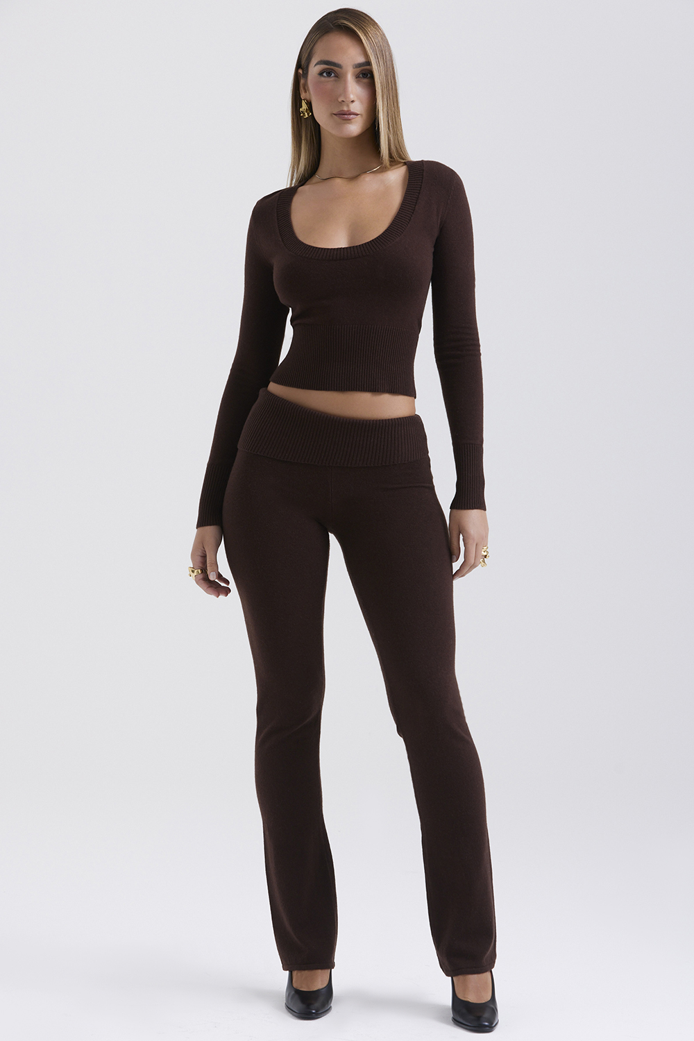 Raquel Chocolate Cashmere Blend Scoop Neck Top - SALE - luluinthesky
